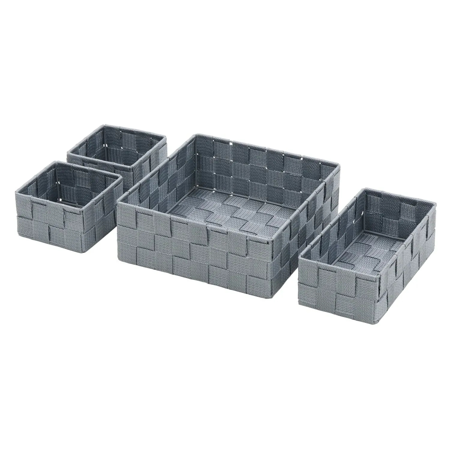 Set of 4 Storage Baskets Nesting - Grey, Nylon