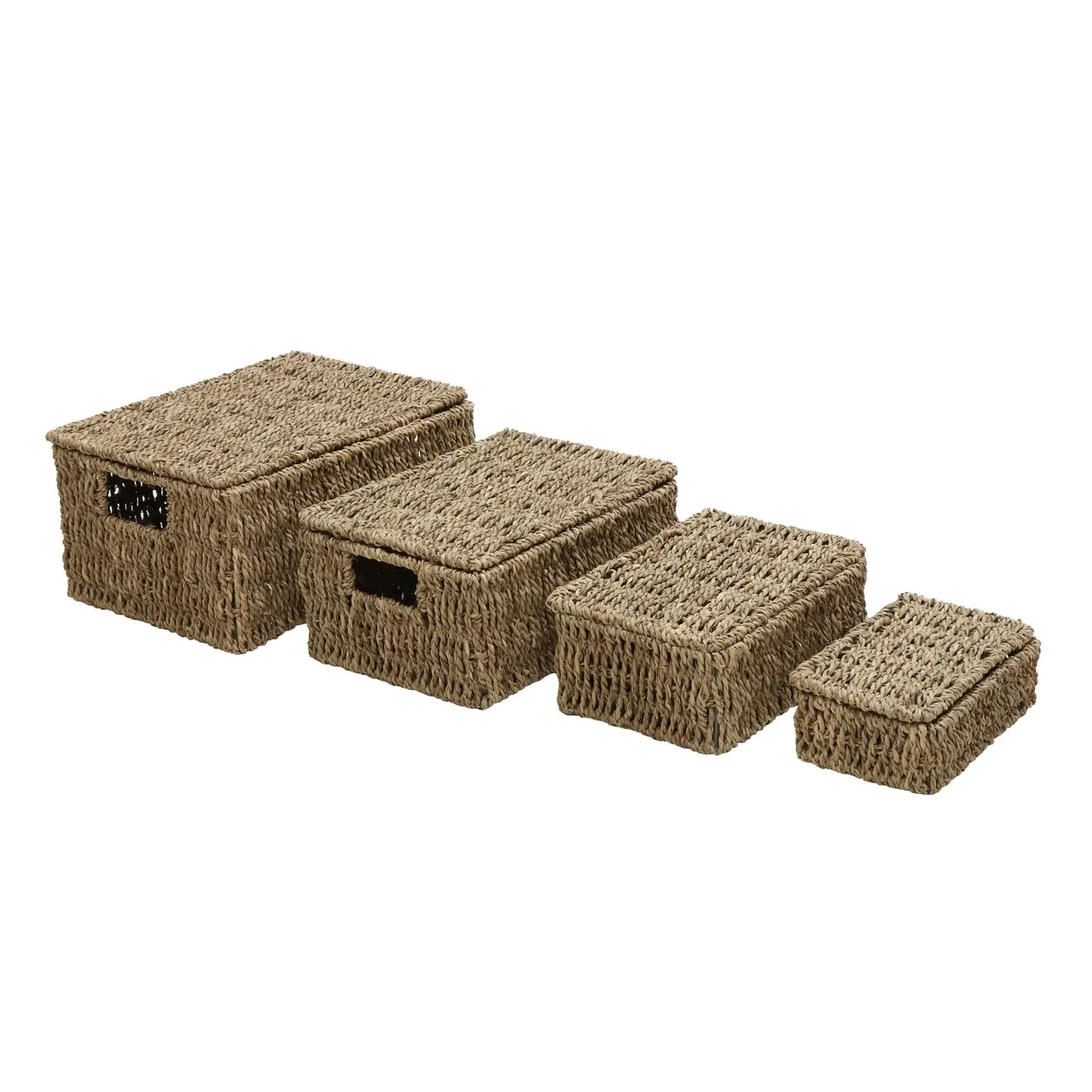 Set of 4 Storage Baskets with Lids - Natural Seagrass image