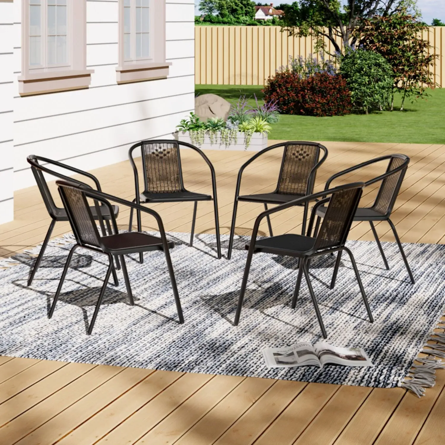 Set of 6 Stackable Garden Chairs - Black, PE Rattan product