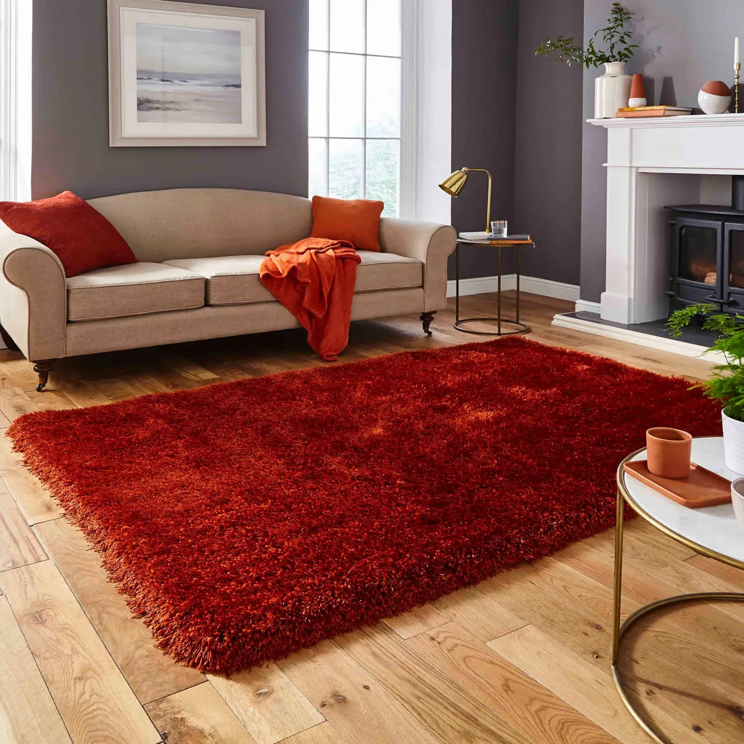 Shaggy Rug Hand-Tufted - Terracotta