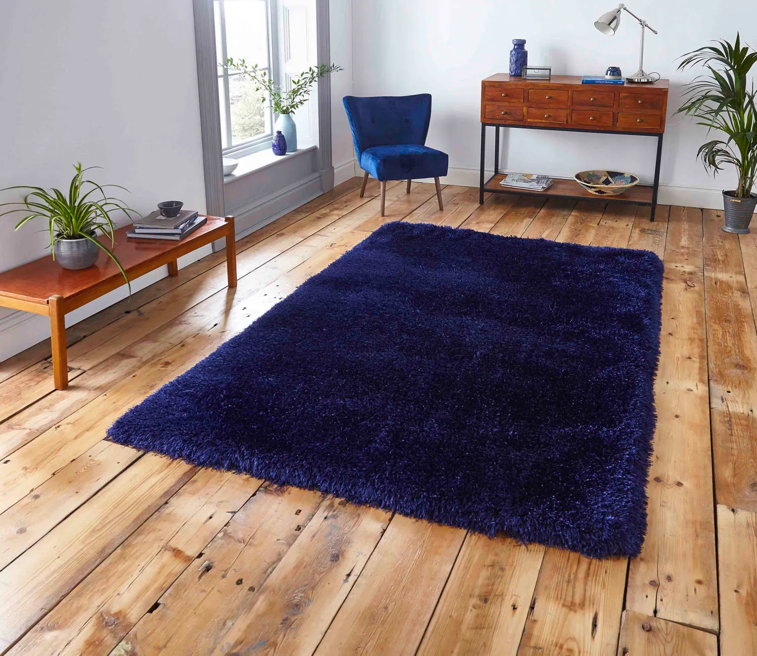 Shaggy Rug with 8cm Pile - Navy Blue