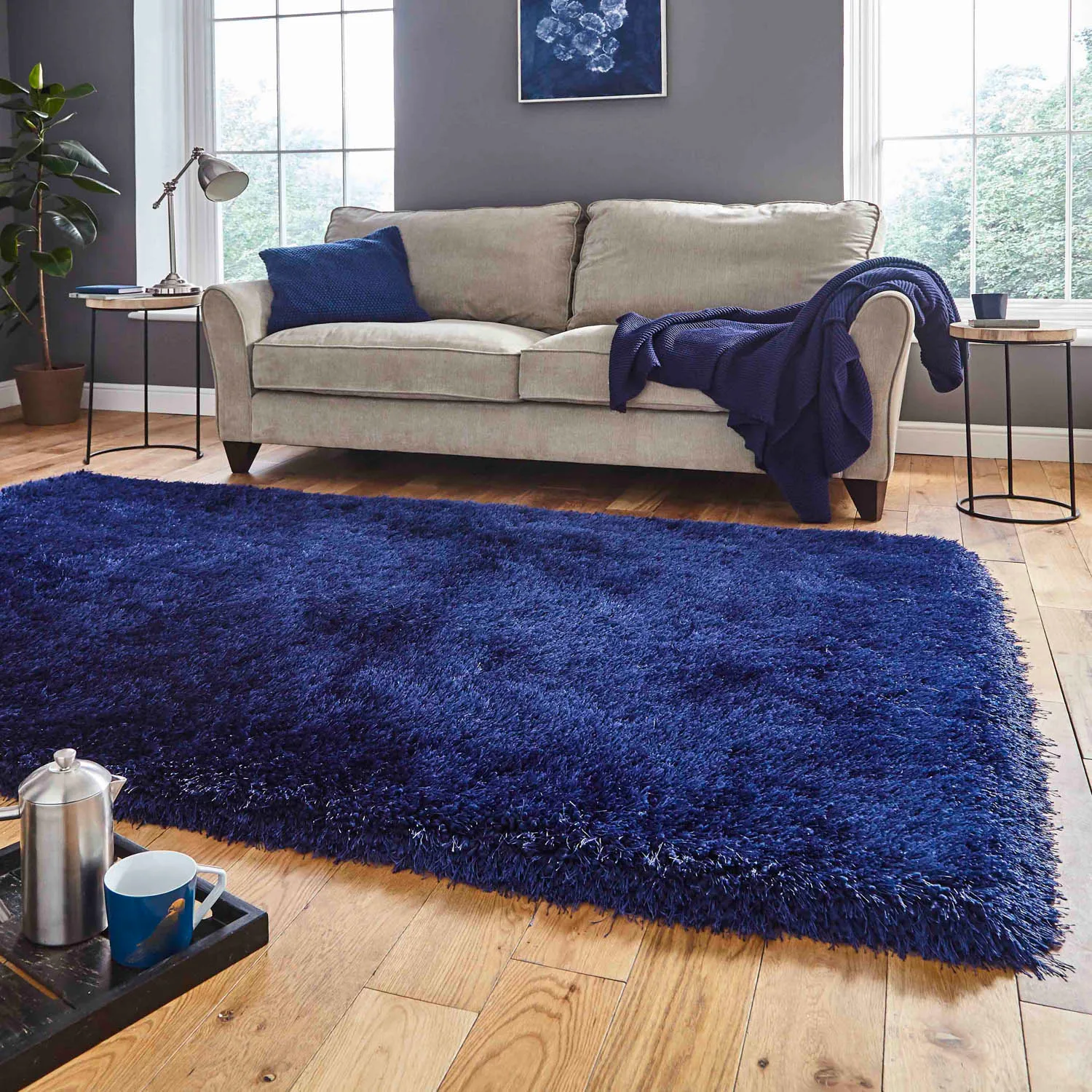 Shaggy Rug with 8cm Pile - Navy