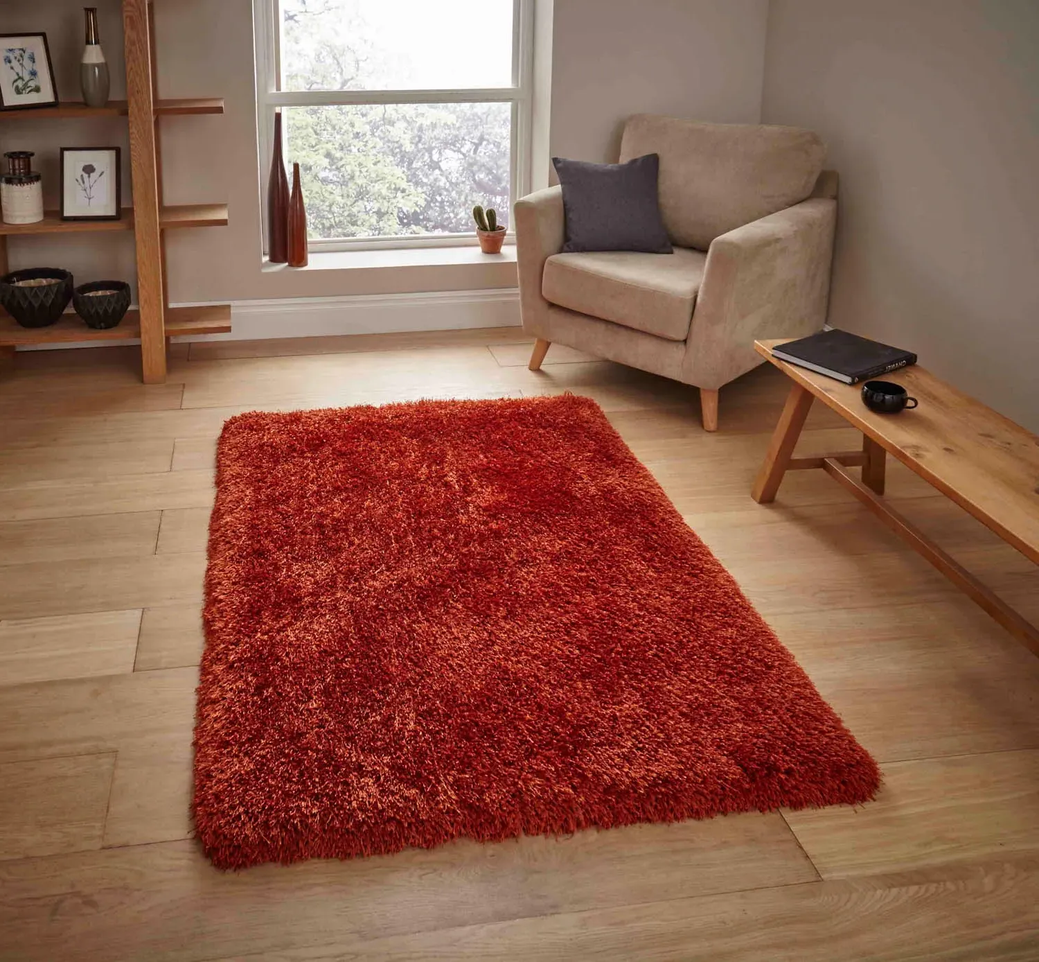 Shaggy Rug with 8cm Pile - Orange, Hand-Tufted image