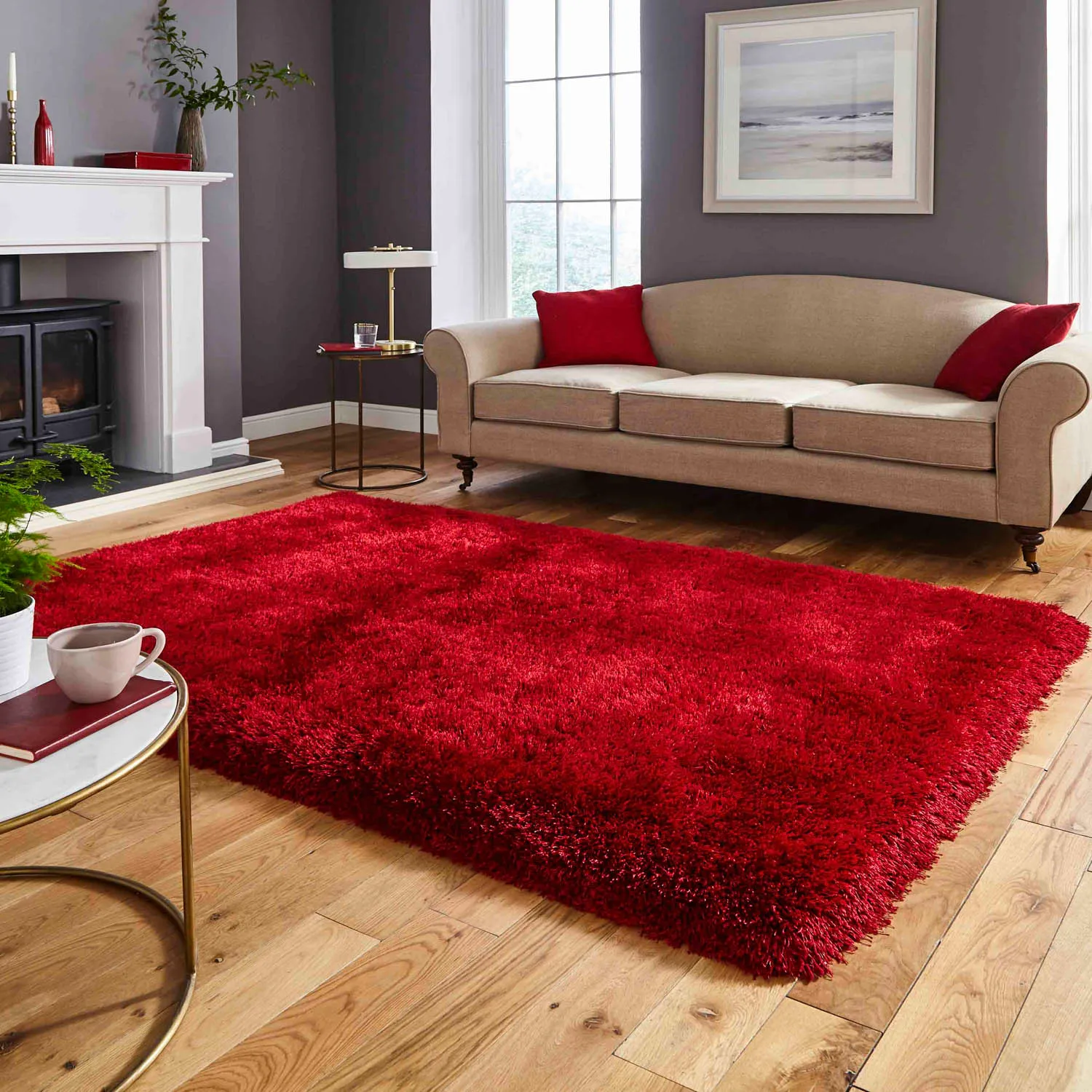 Shaggy Rug with 8cm Pile - Red, Hand-Tufted