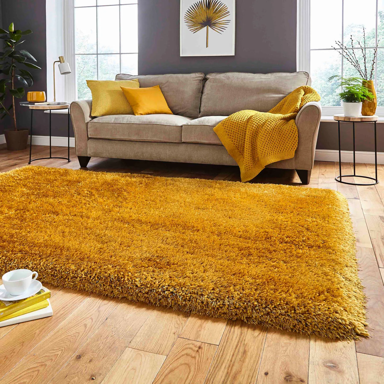 Shaggy Rug with 8cm Pile - Yellow, Hand-Tufted