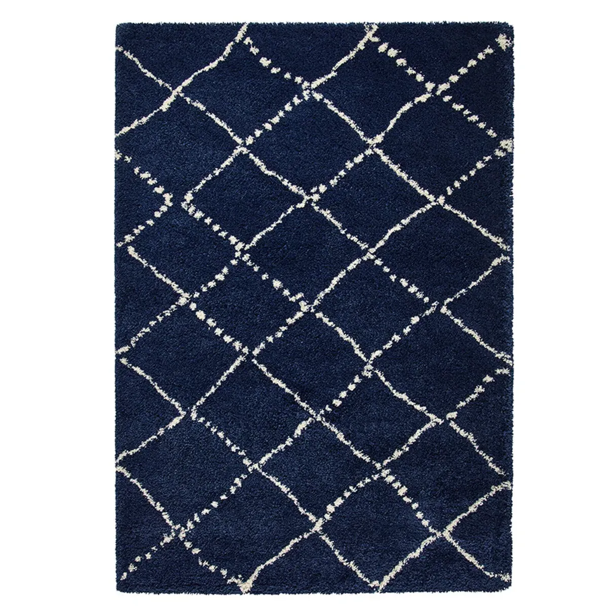 Shaggy Rug with Diamond Pattern - Navy Blue image