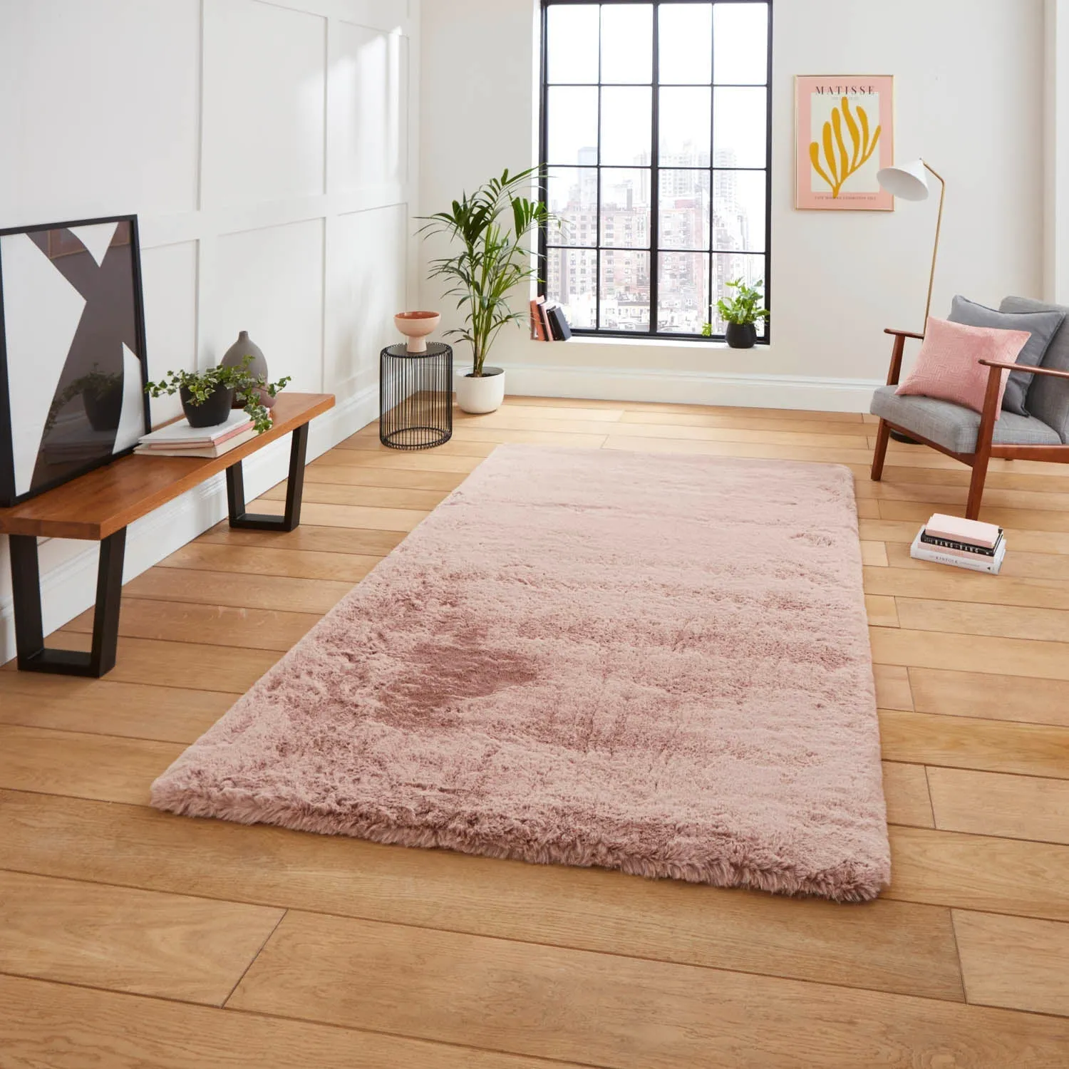 Shaggy Rug with Plush Pile - Pink