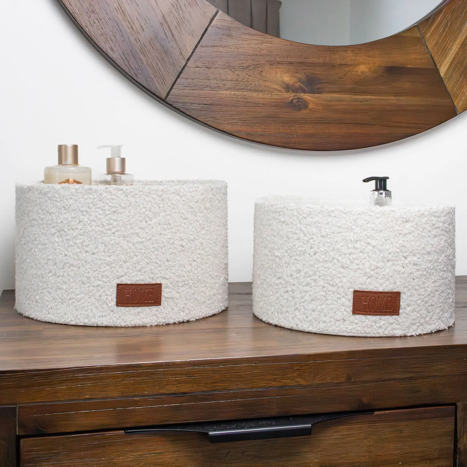 Shiro Set of 2 Round Storage Baskets with Lid - White, Boucle alternate view