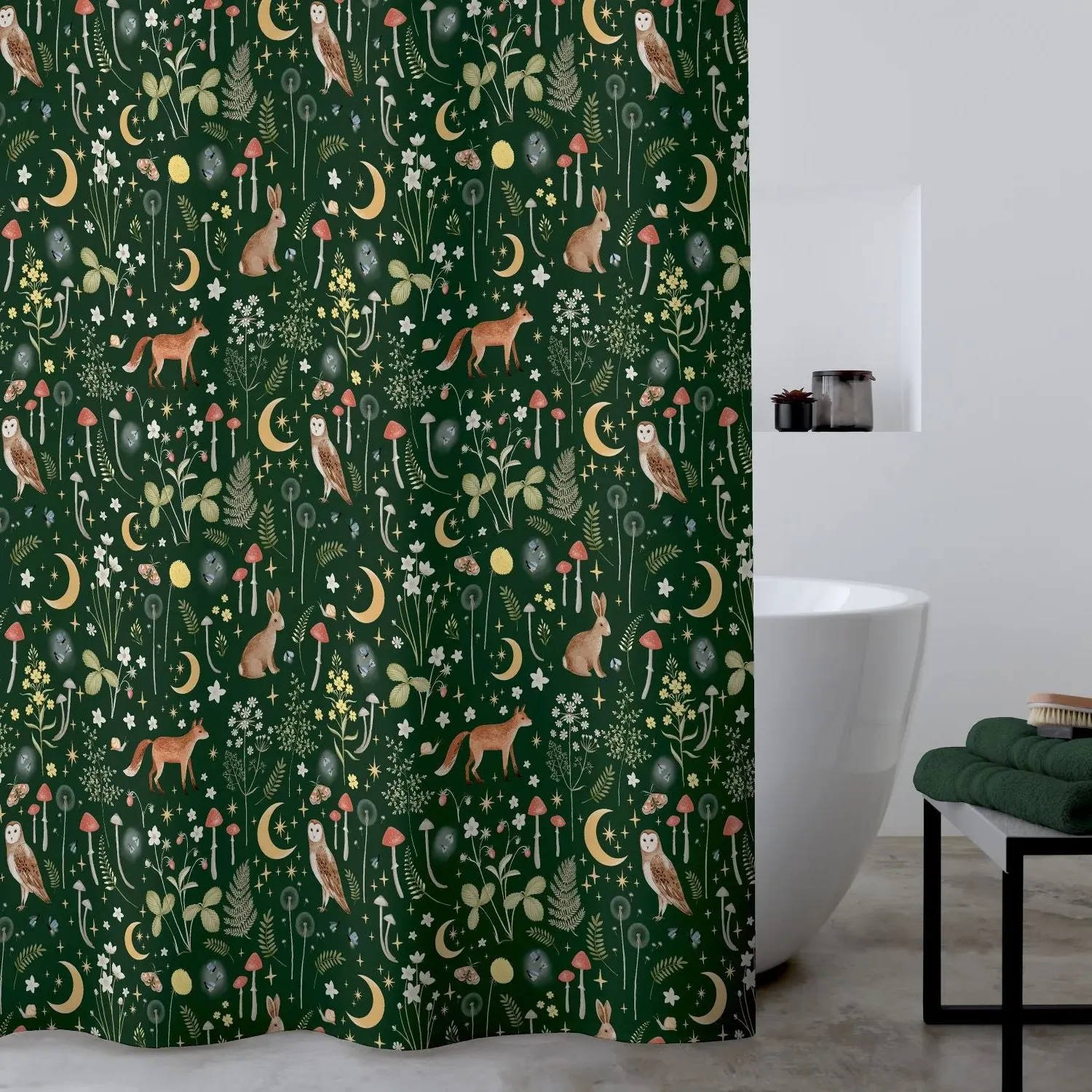 Shower Curtain with Animal Print - Green