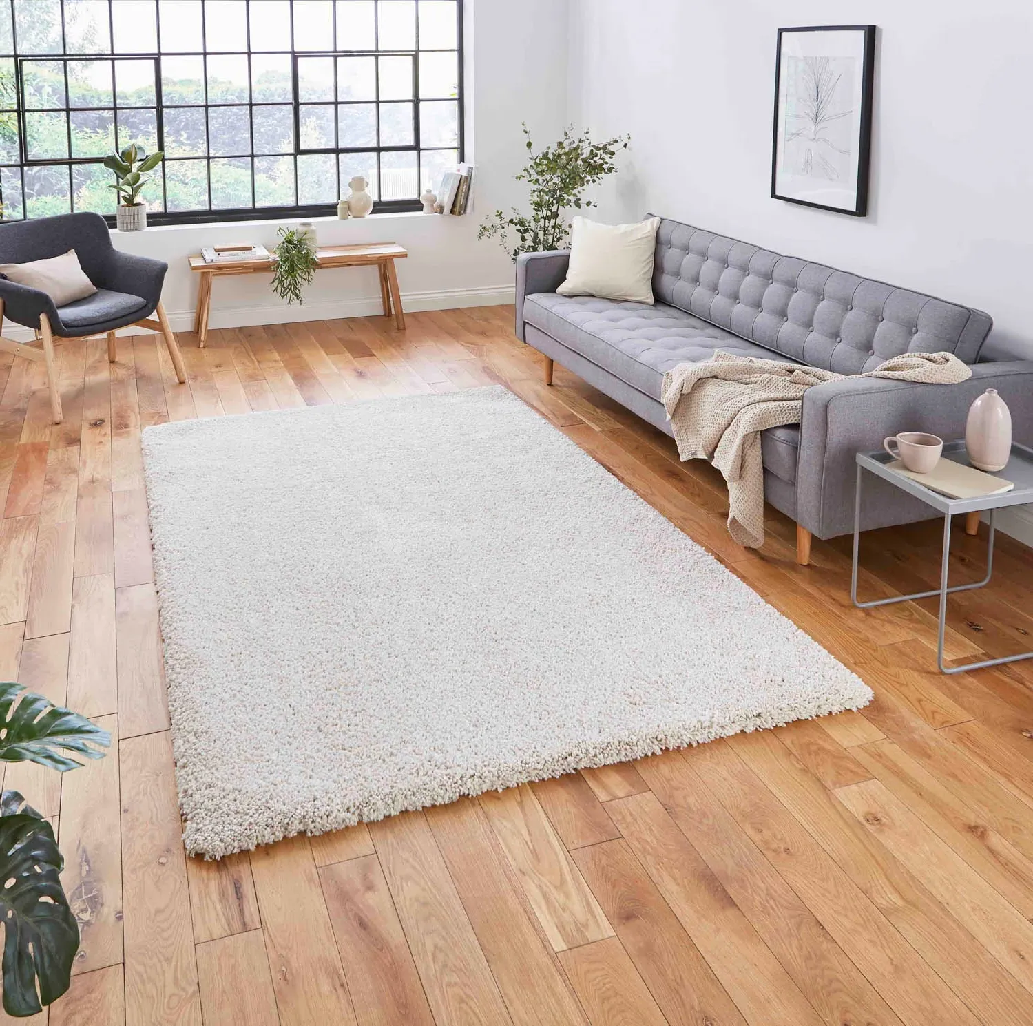 Rectangular Shaggy Rug - Cream, Polypropylene by Julian Charles