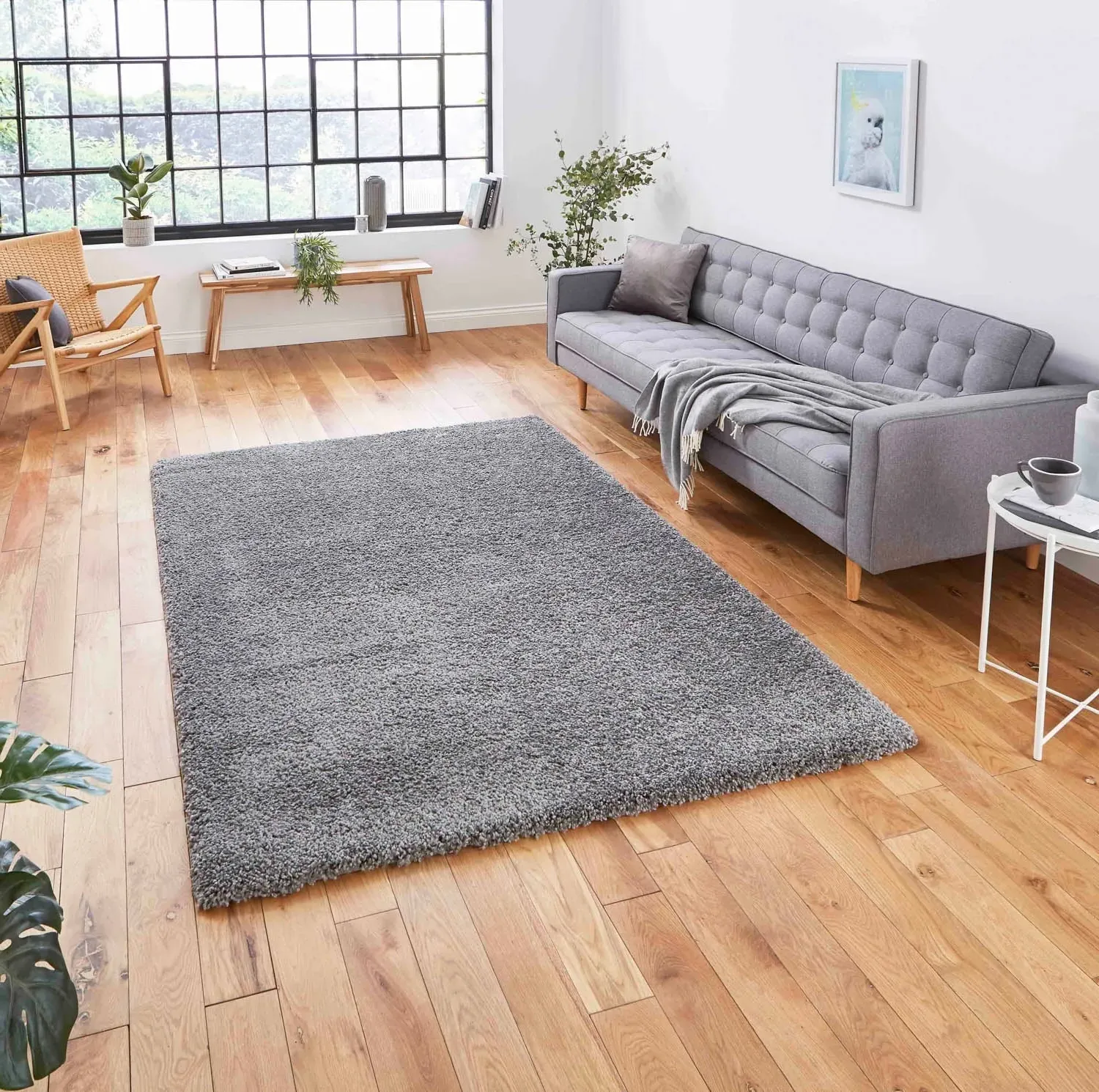 Rectangular Shaggy Rug - Grey, Polypropylene by Julian Charles