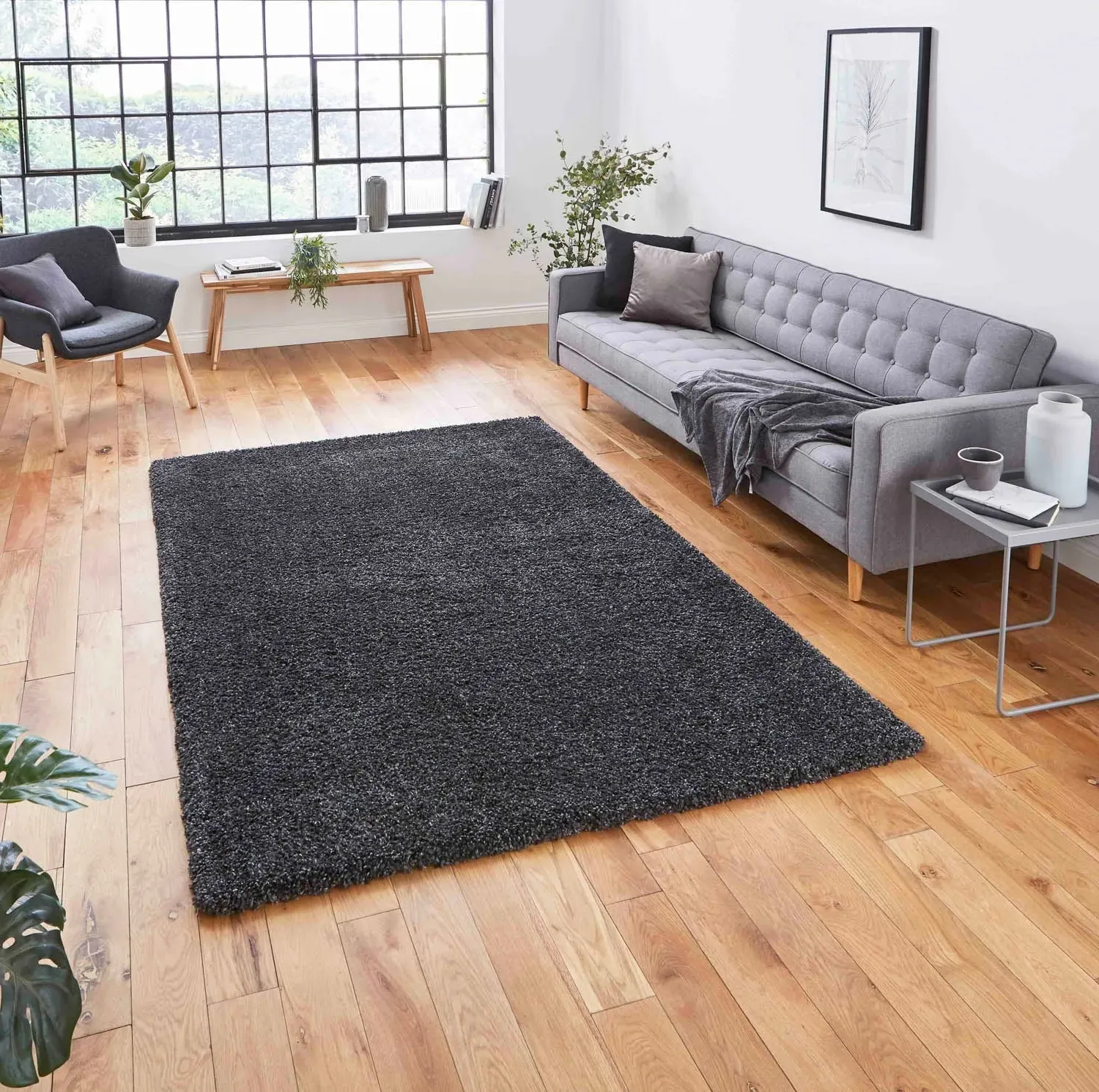 Sierra 9000 Shaggy Rug - Dark Grey, Polypropylene by Julian Charles