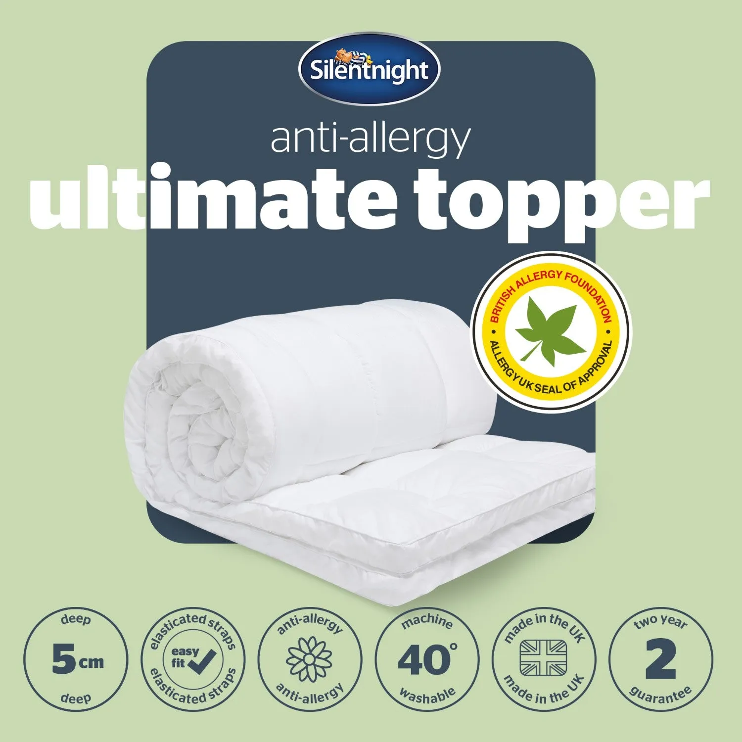 Silentnight Anti Allergy Ultimate Small Double Mattress Topper - White alternate view