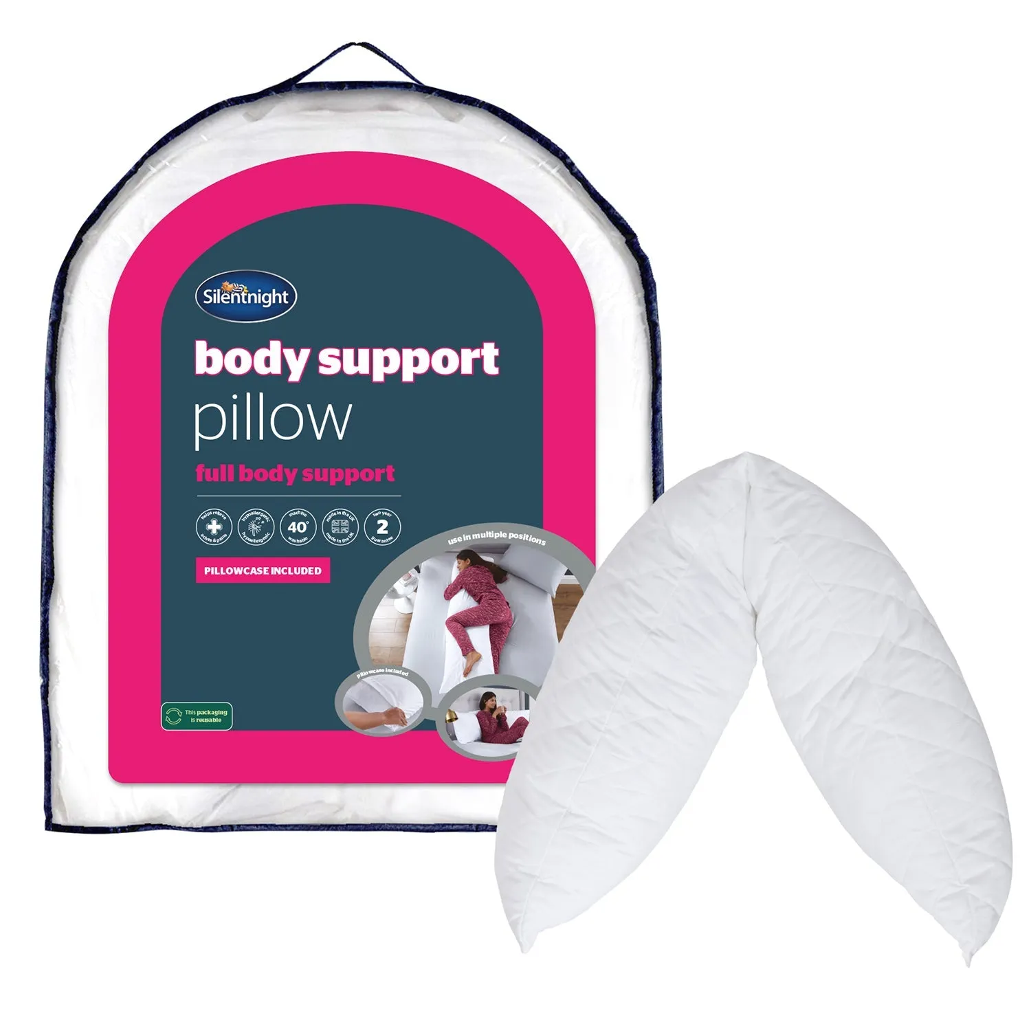 Silentnight Body Support Pillow - White, Microfibre product