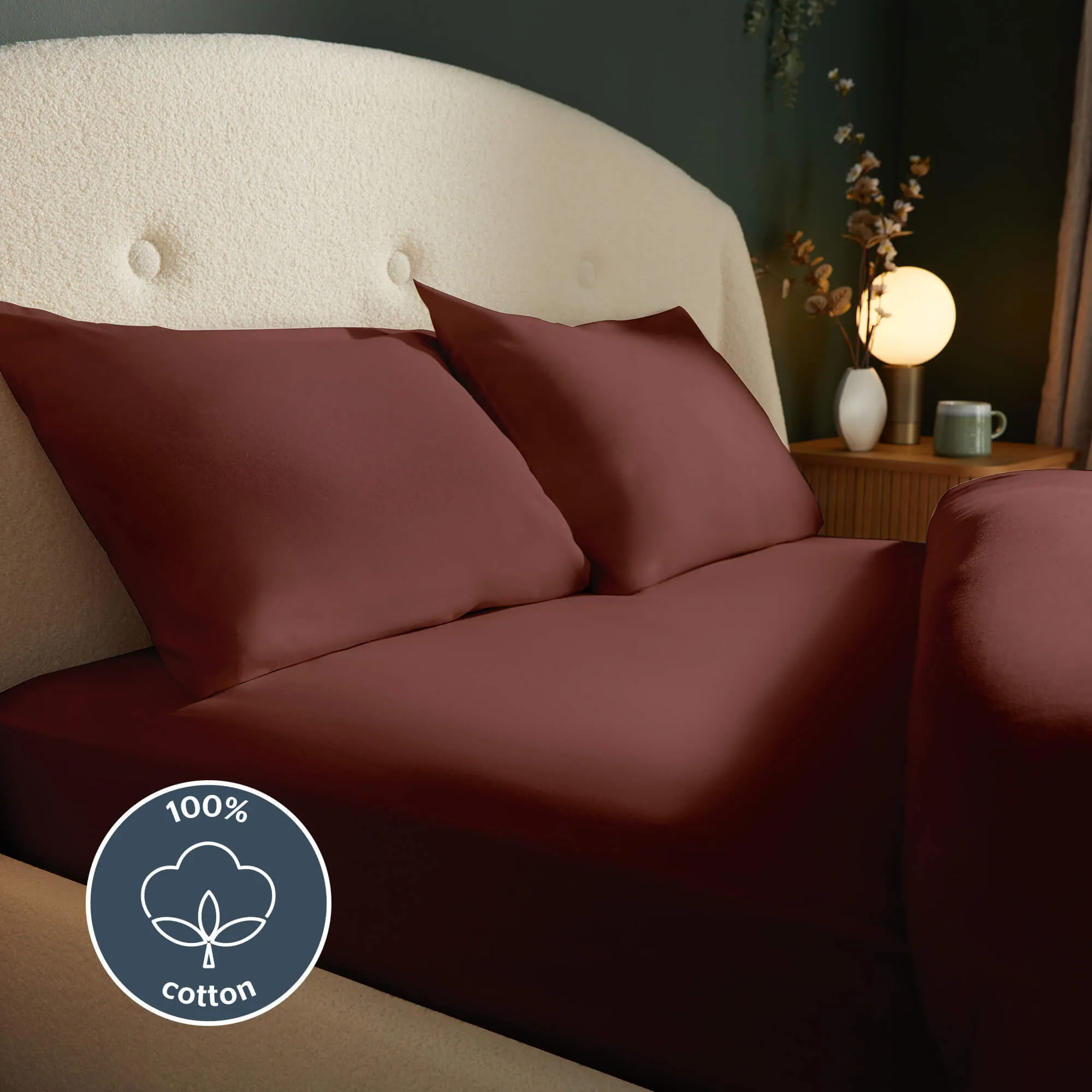 Silentnight Brushed Cotton Single Fitted Sheet - Burgundy alternate view