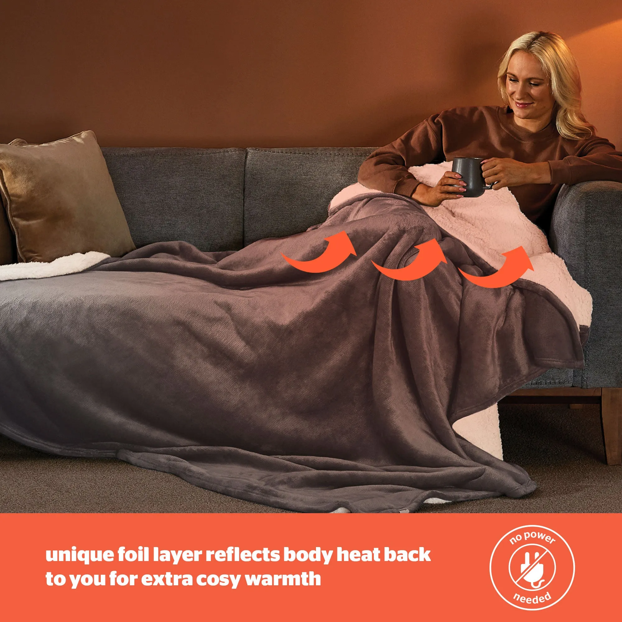 Silentnight Heat Genie Self-Heating Blanket - Grey, Sherpa Fleece alternate view