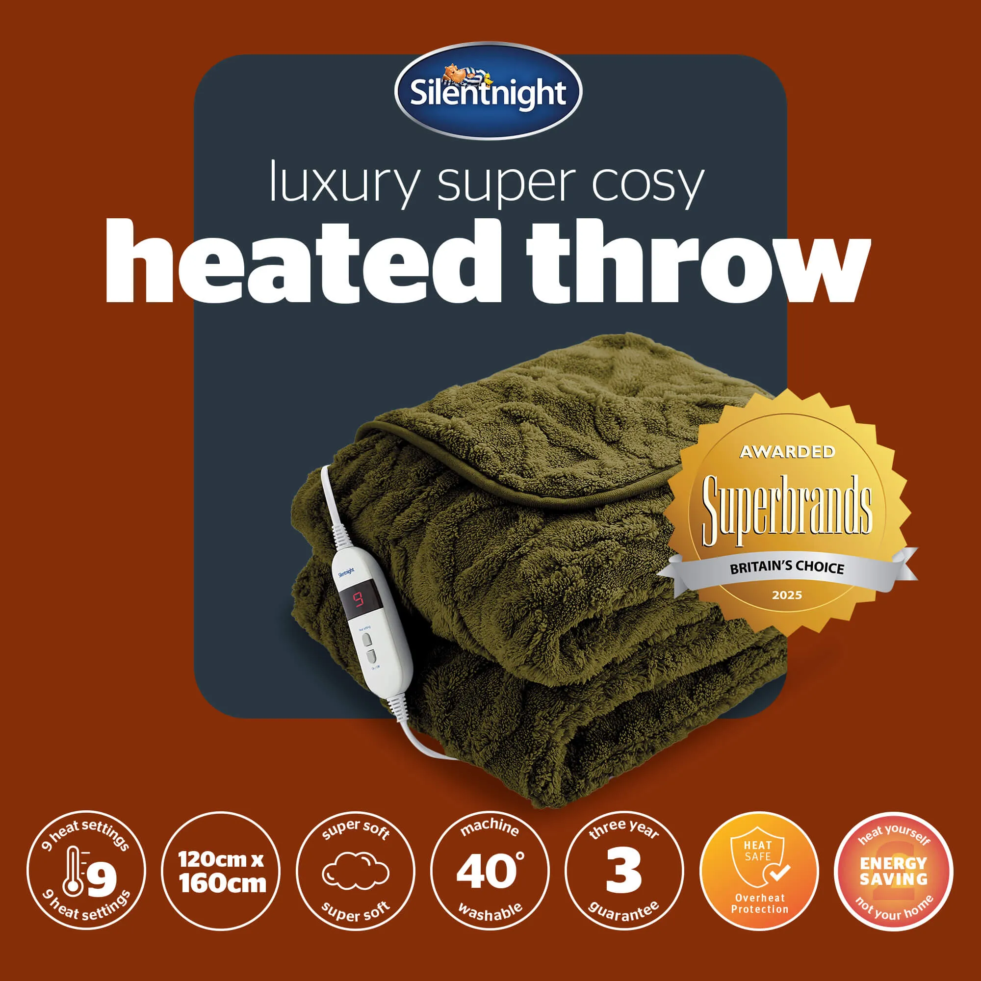 Silentnight Luxury Super Cosy Heated Throw - Green alternate view