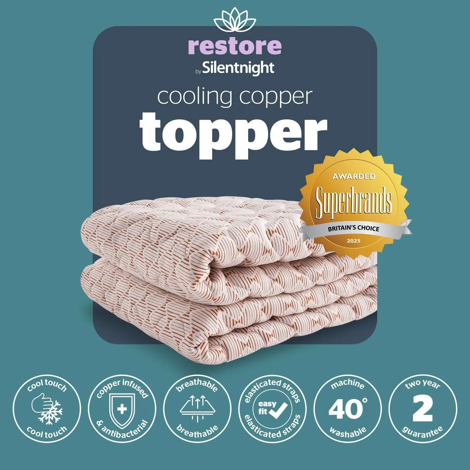 Silentnight Restore Cooling Copper Single Mattress Topper - White alternate view