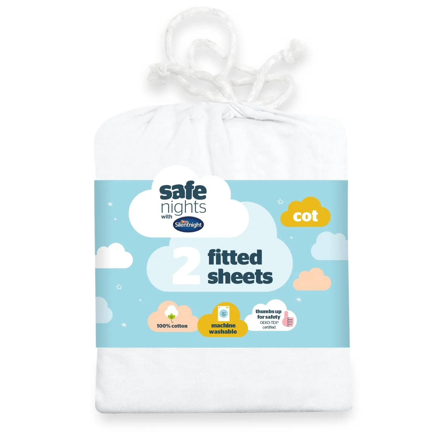 Silentnight Safe Nights Cot Bed Fitted Sheet (2 Pack) - White, Cotton product