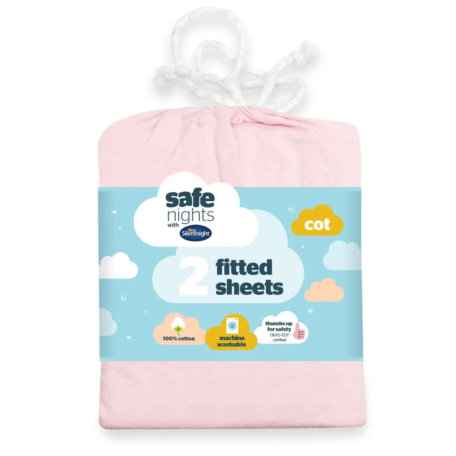 Silentnight Safe Nights Moses Basket Fitted Sheet 2 Pack - Pink, Cotton product