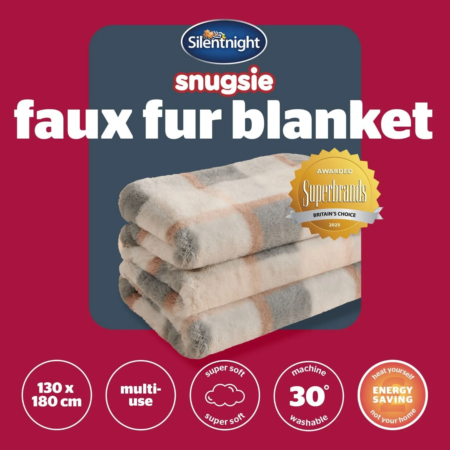 Silentnight Snugsie Natural Check Faux Fur Throw - Natural alternate view