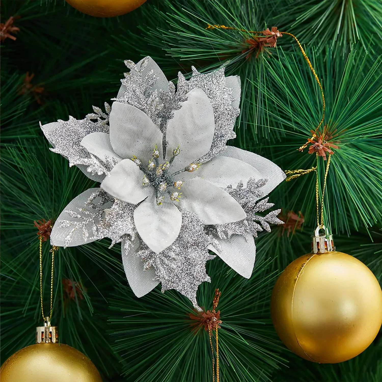 Silver Christmas Flower Ornaments 24 Pack - Silver by Julian Charles, alternate view