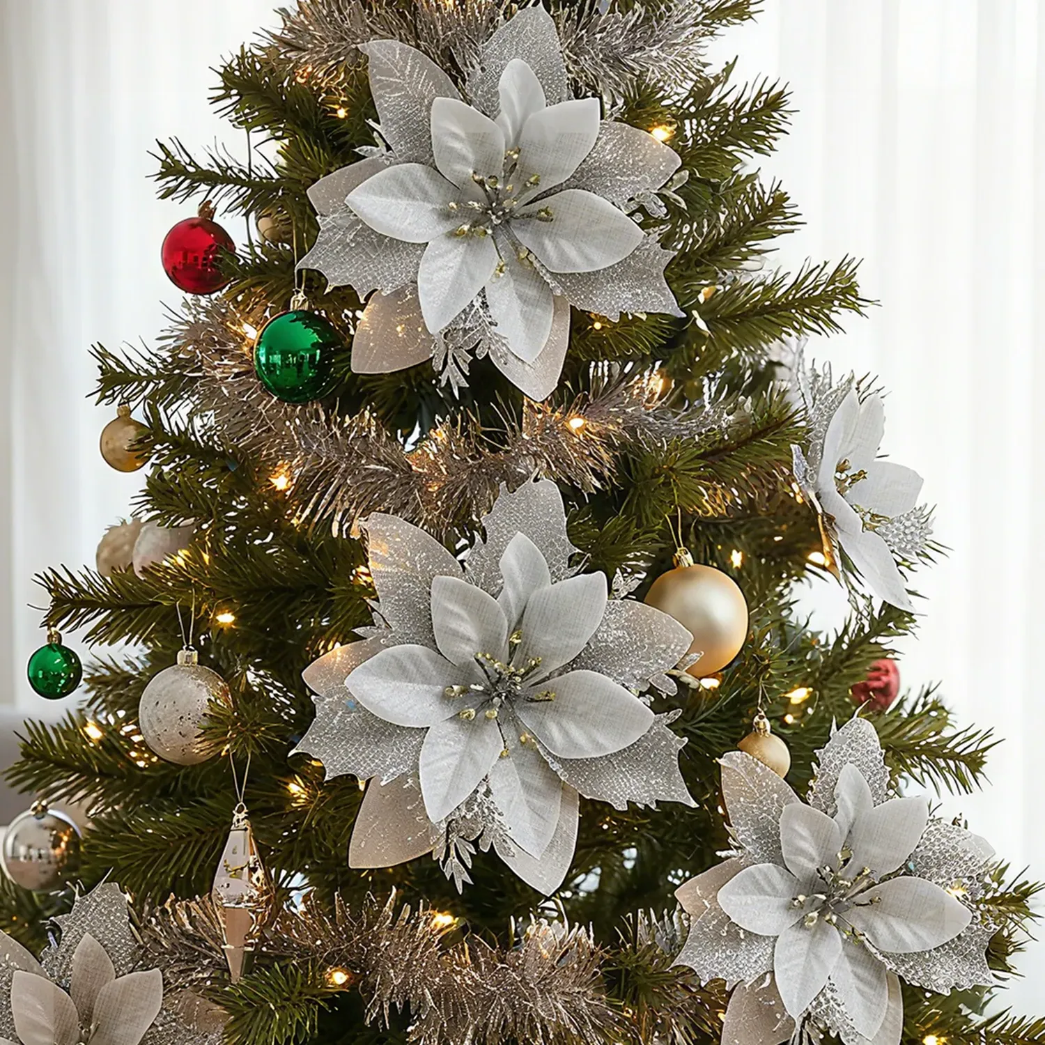 Silver Christmas Flower Ornaments 24 Pack - Silver by Julian Charles