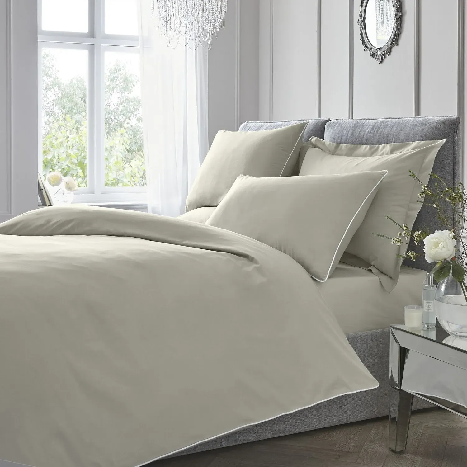 Single Duvet Set with Piping - Silver, Cotton product