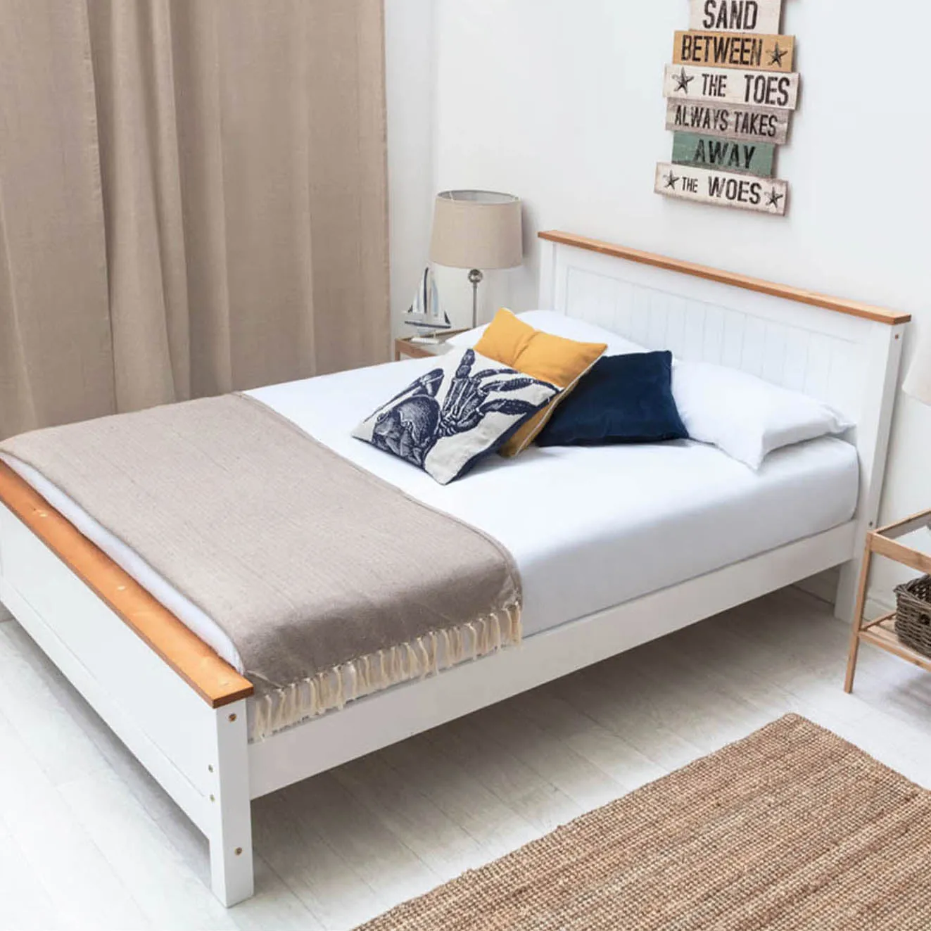 Single Bed with Panelled Headboard - White, Wood