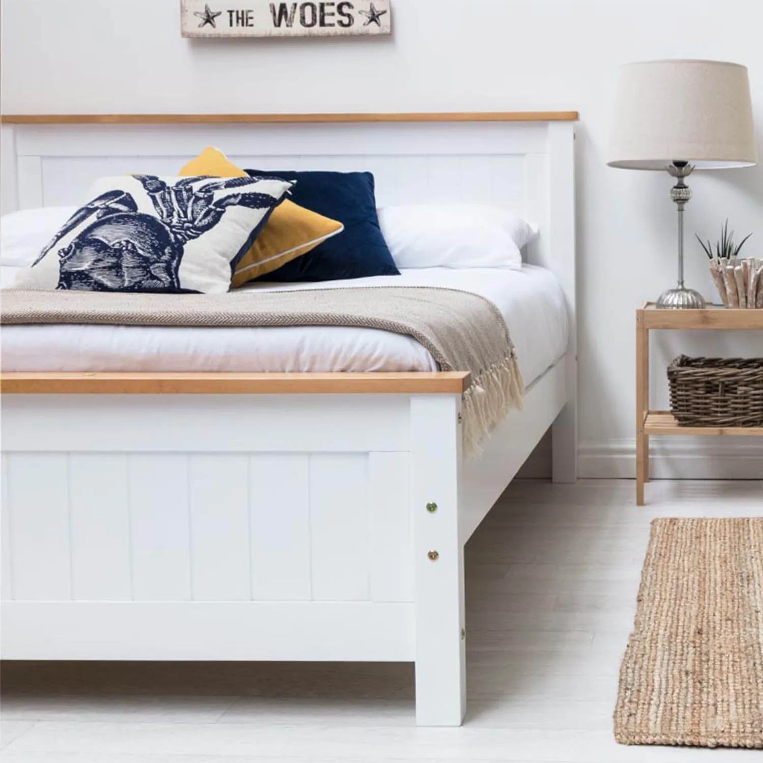 Single Bed with Panelled Headboard - White, Wood image