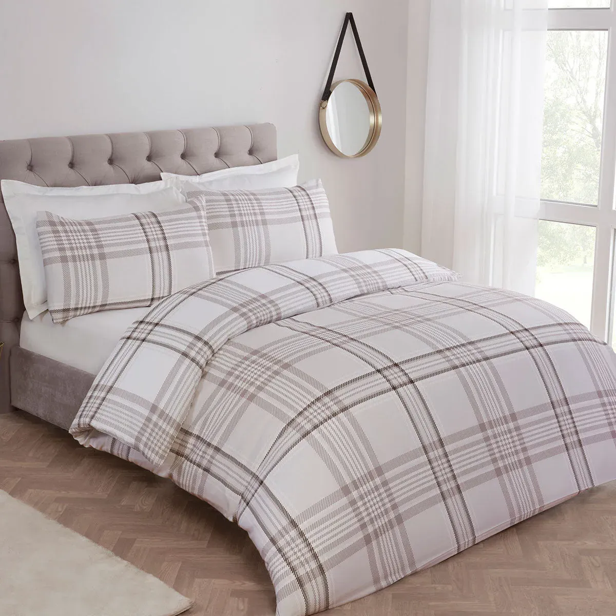 Single Bedding Set Reversible Check - Natural
