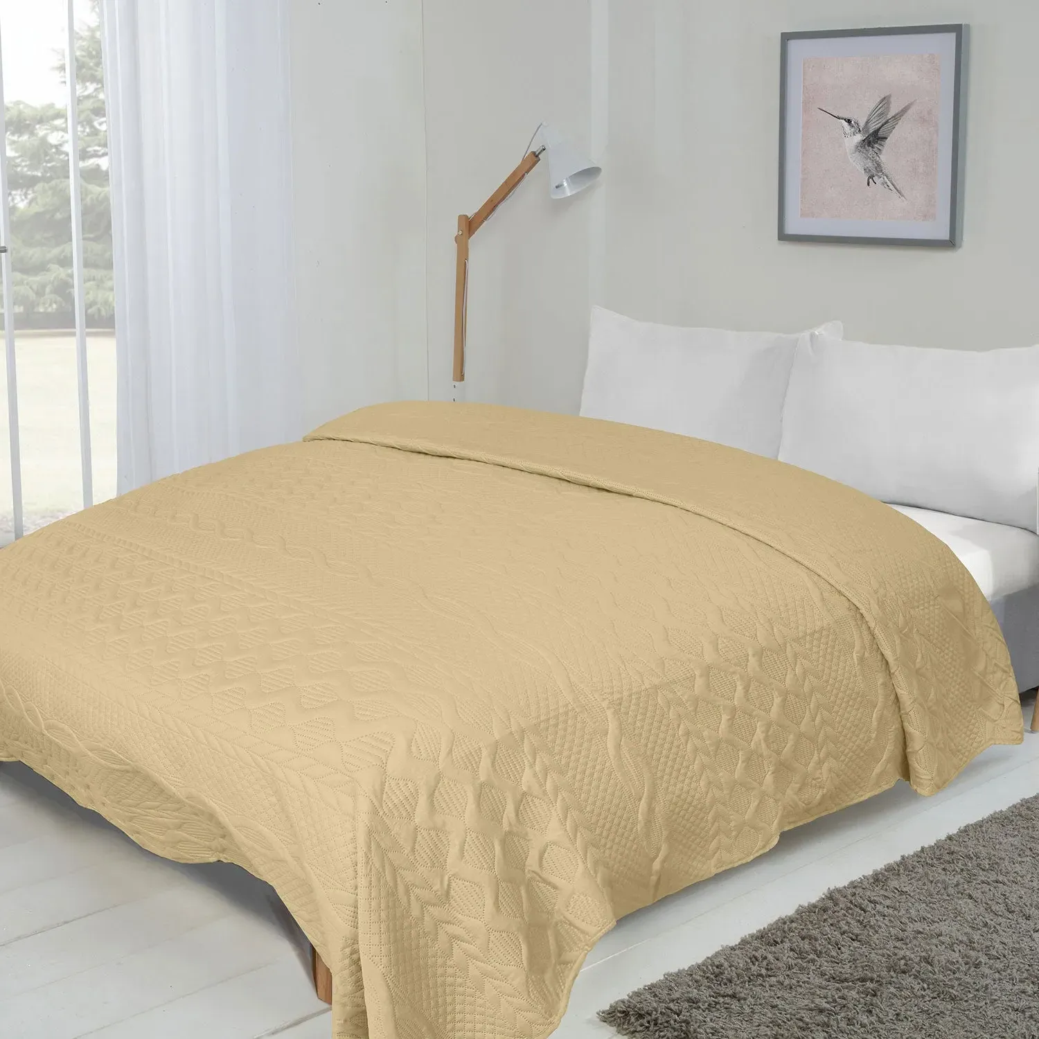 Single Bedspread with Aran Embroidery - Cream