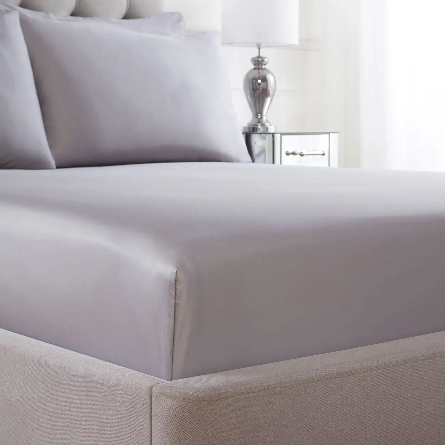 Single Deep Fitted Sheet 400TC - Grey, Cotton