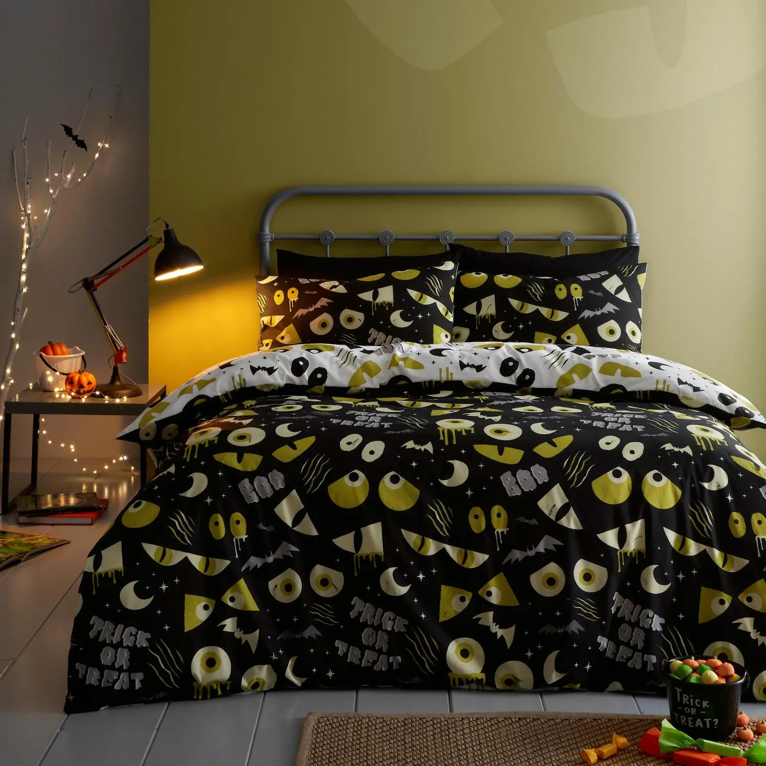 Single Duvet Cover Set Glow in Dark - Black