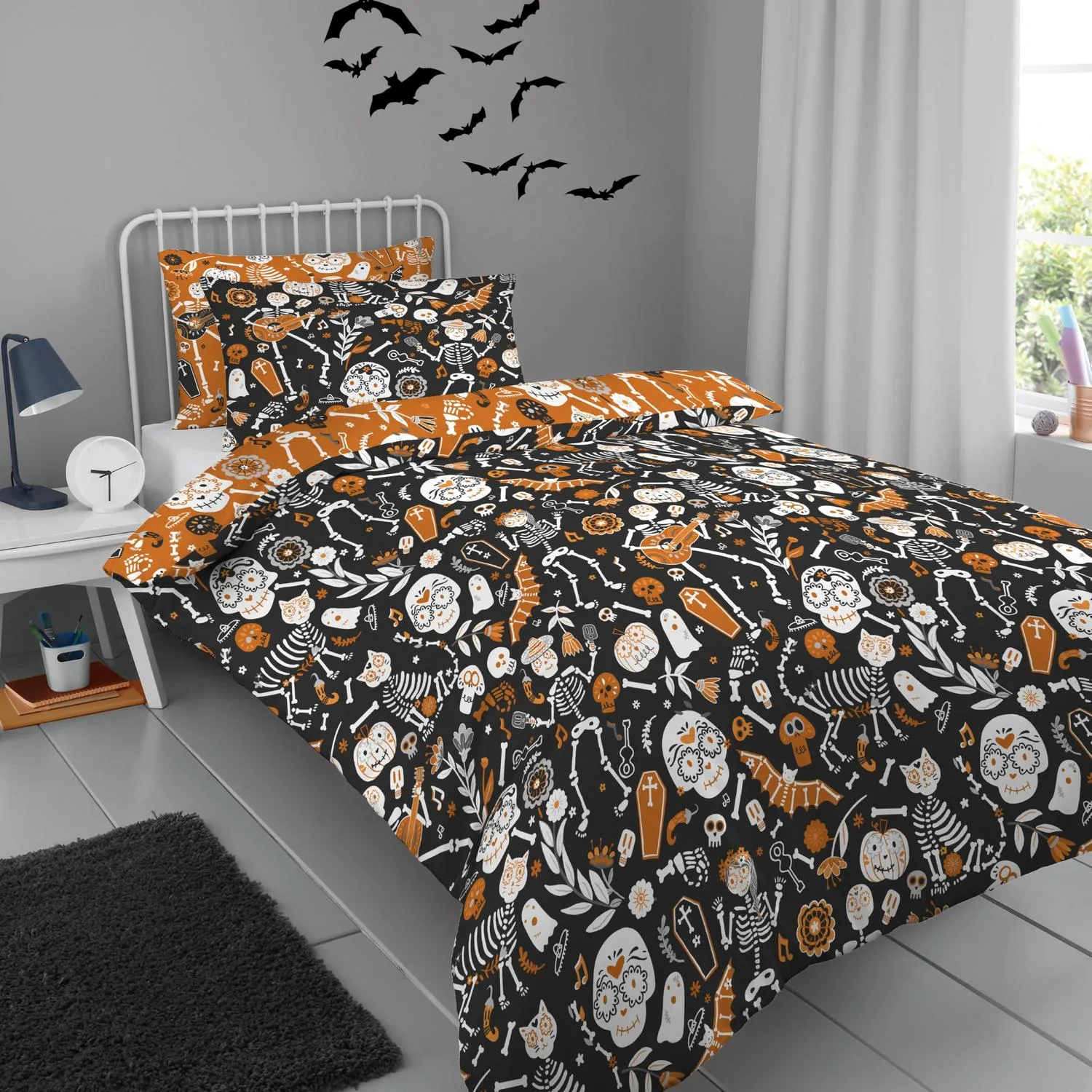 Single Duvet Cover Set Glow in Dark - Black