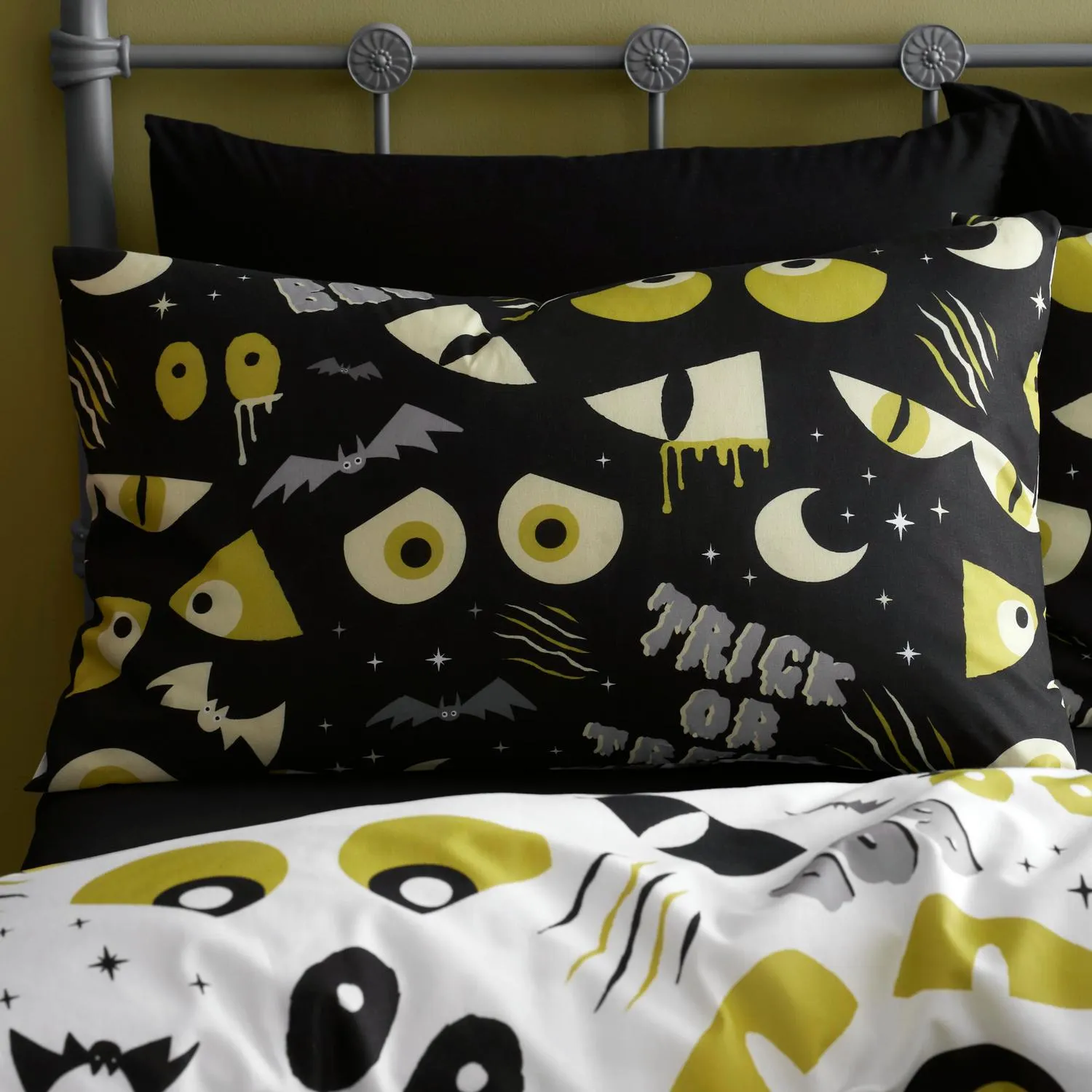 Single Duvet Cover Set Glow in Dark - Black