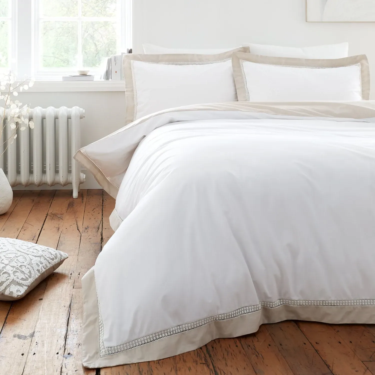 Single Duvet Cover Set Oxford Lace - White, Cotton image