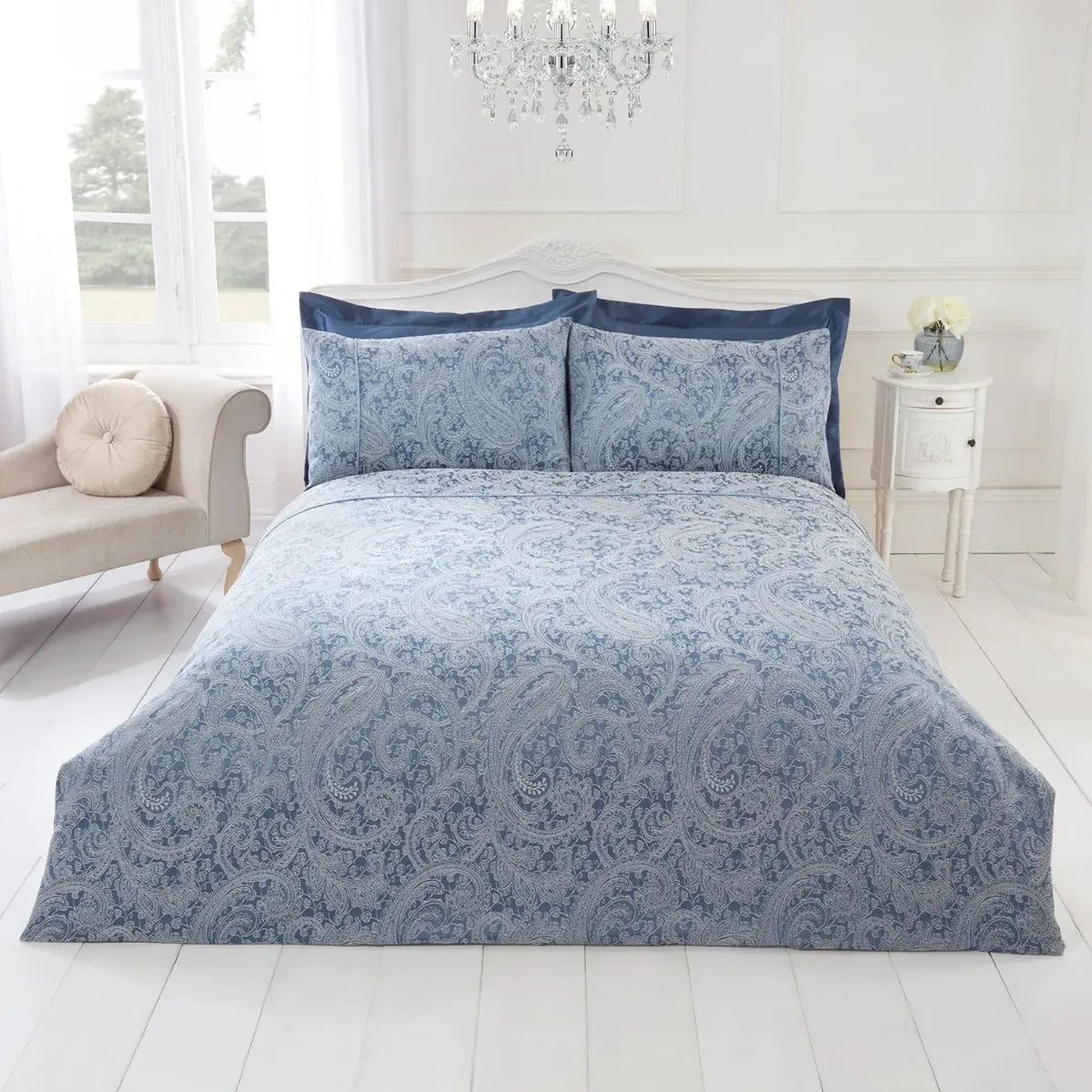 Single Duvet Cover with Jacquard - Blue, Cotton image