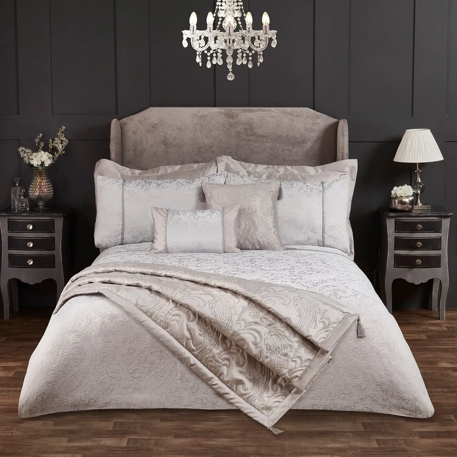 Single Duvet Cover with Jacquard - Grey, Cotton