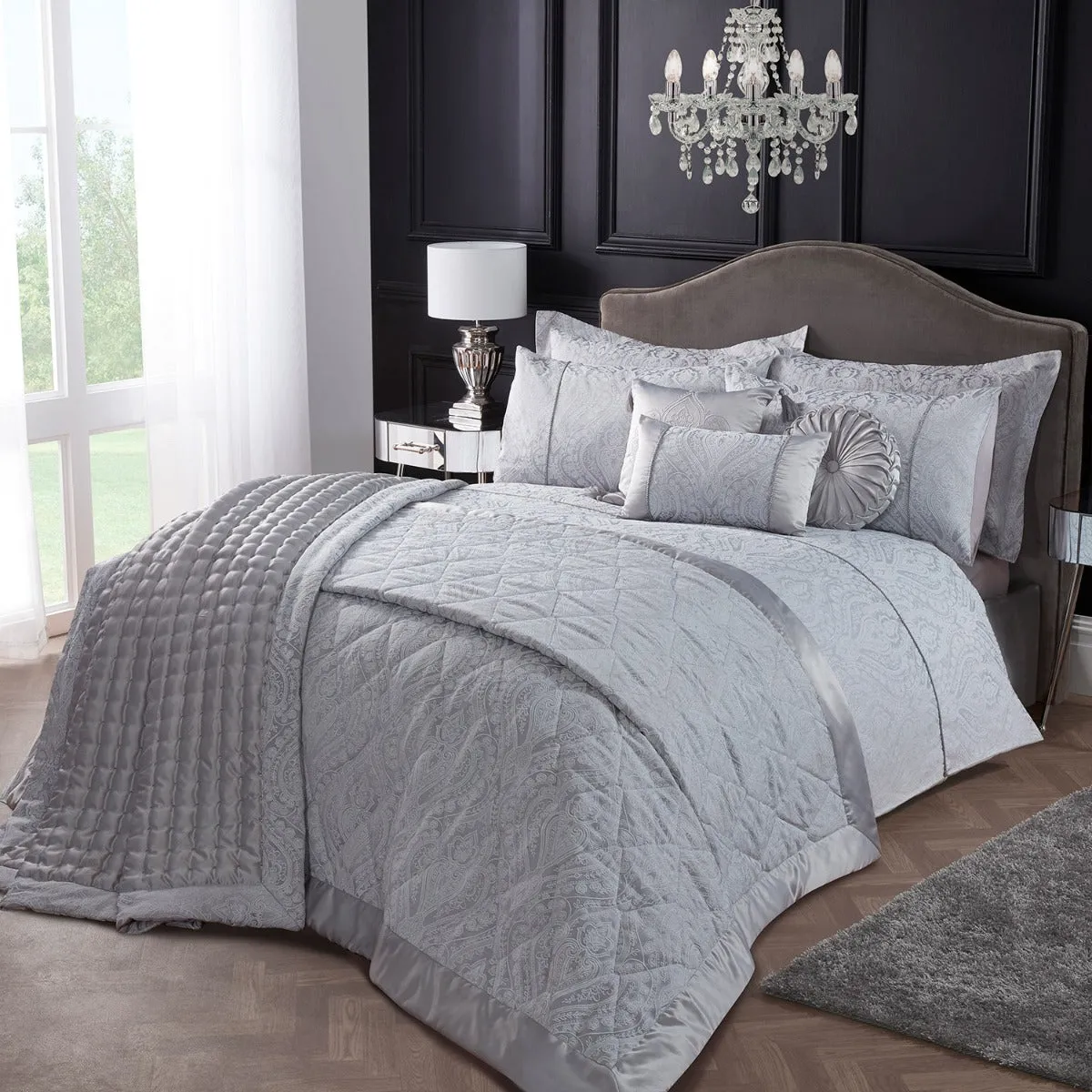 Single Duvet Cover with Rope Detail - Silver, Cotton image