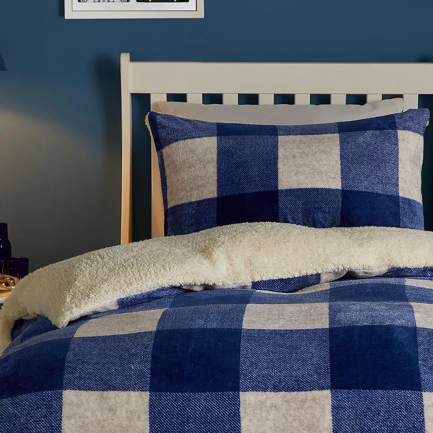 Single Duvet Set Check Pattern - Blue, Fleece image