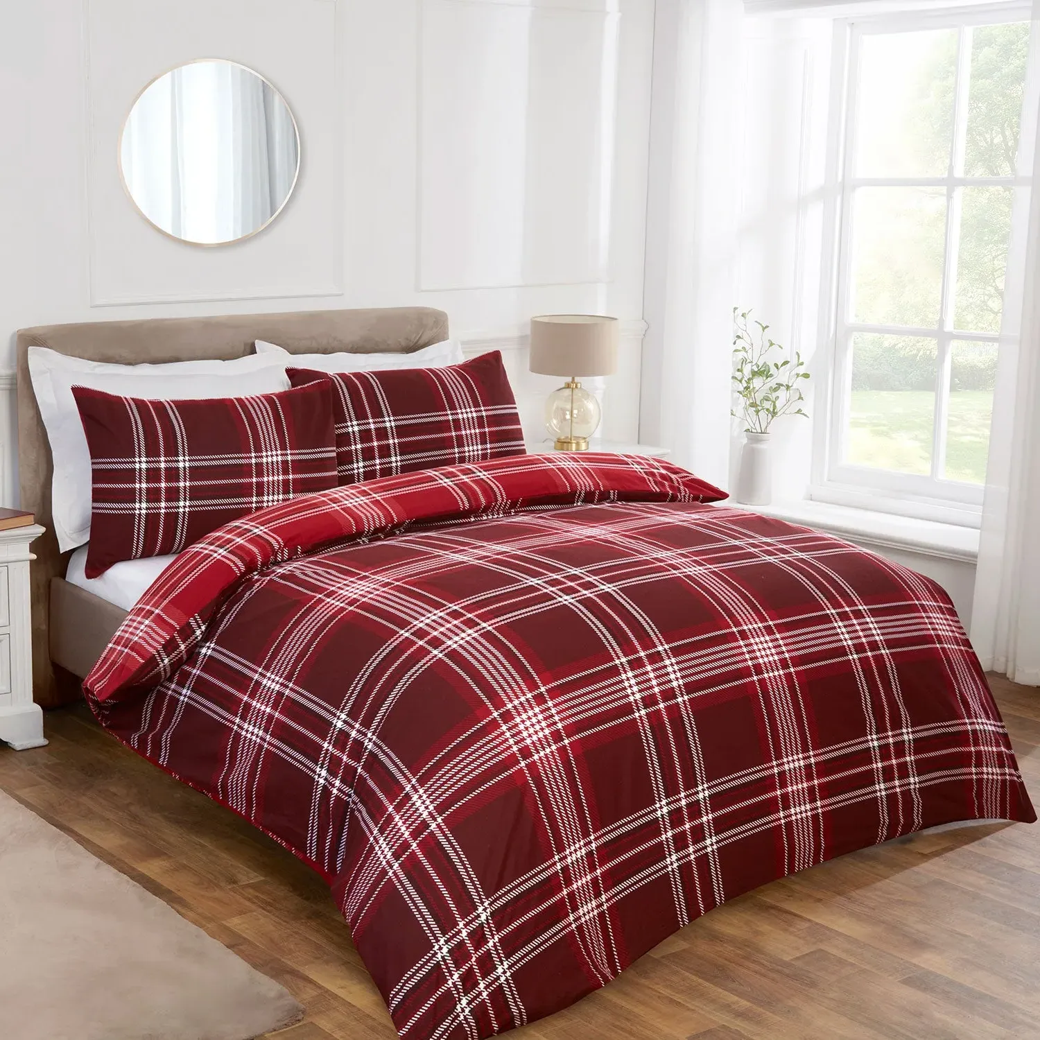 Single Duvet Set Check Pattern - Red, Cotton image