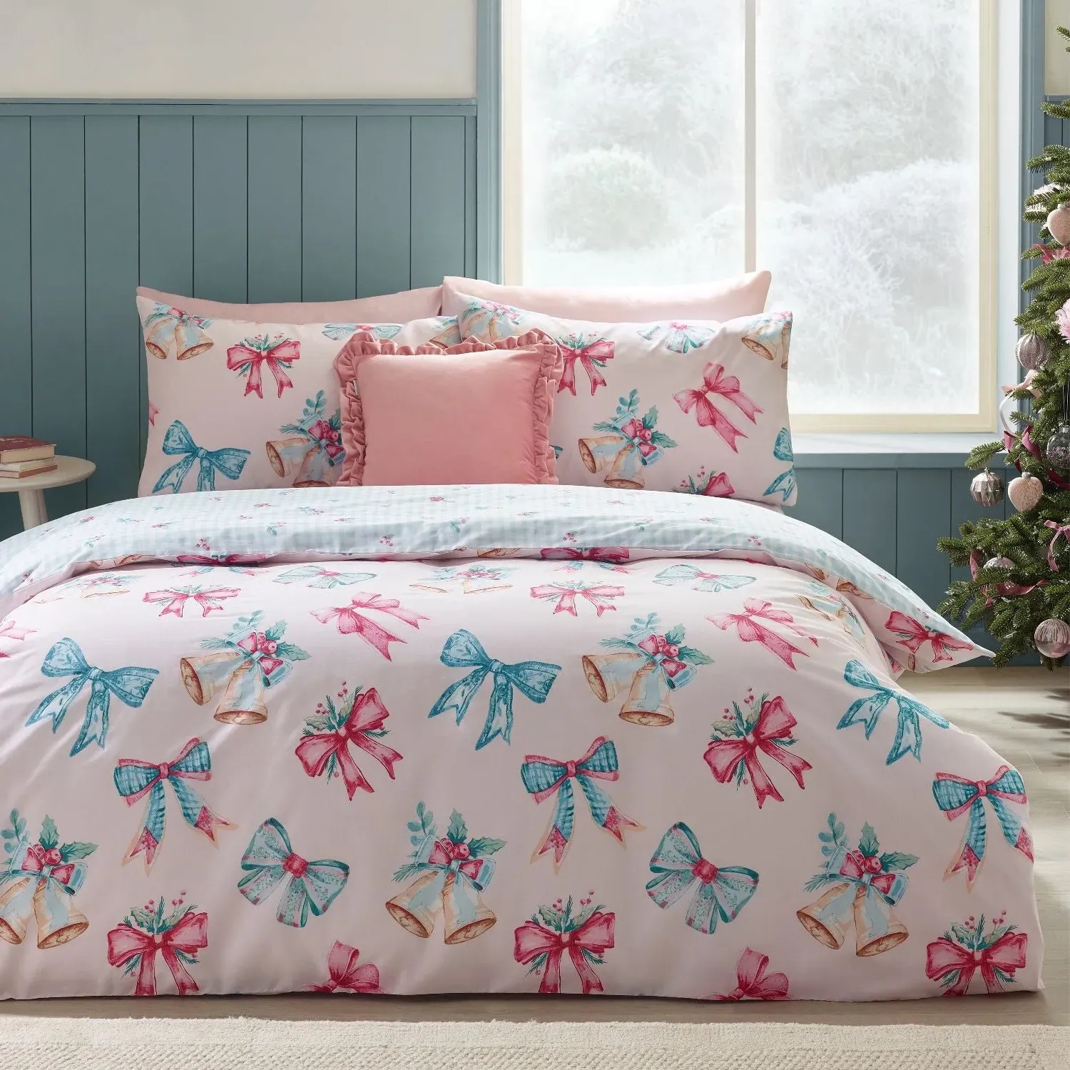 Single Duvet Set Christmas Print - Pink, Cotton