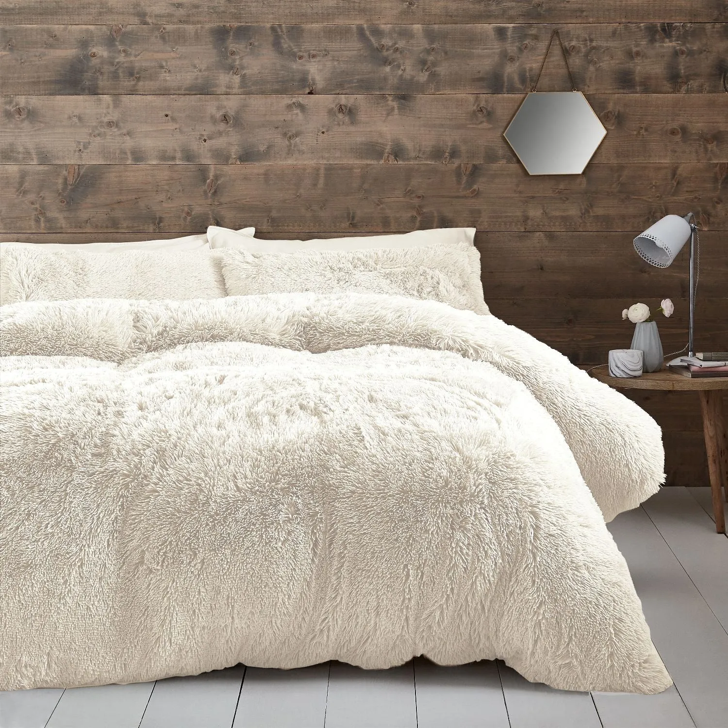 Single Duvet Set Deep Pile - Cream, Faux Fur