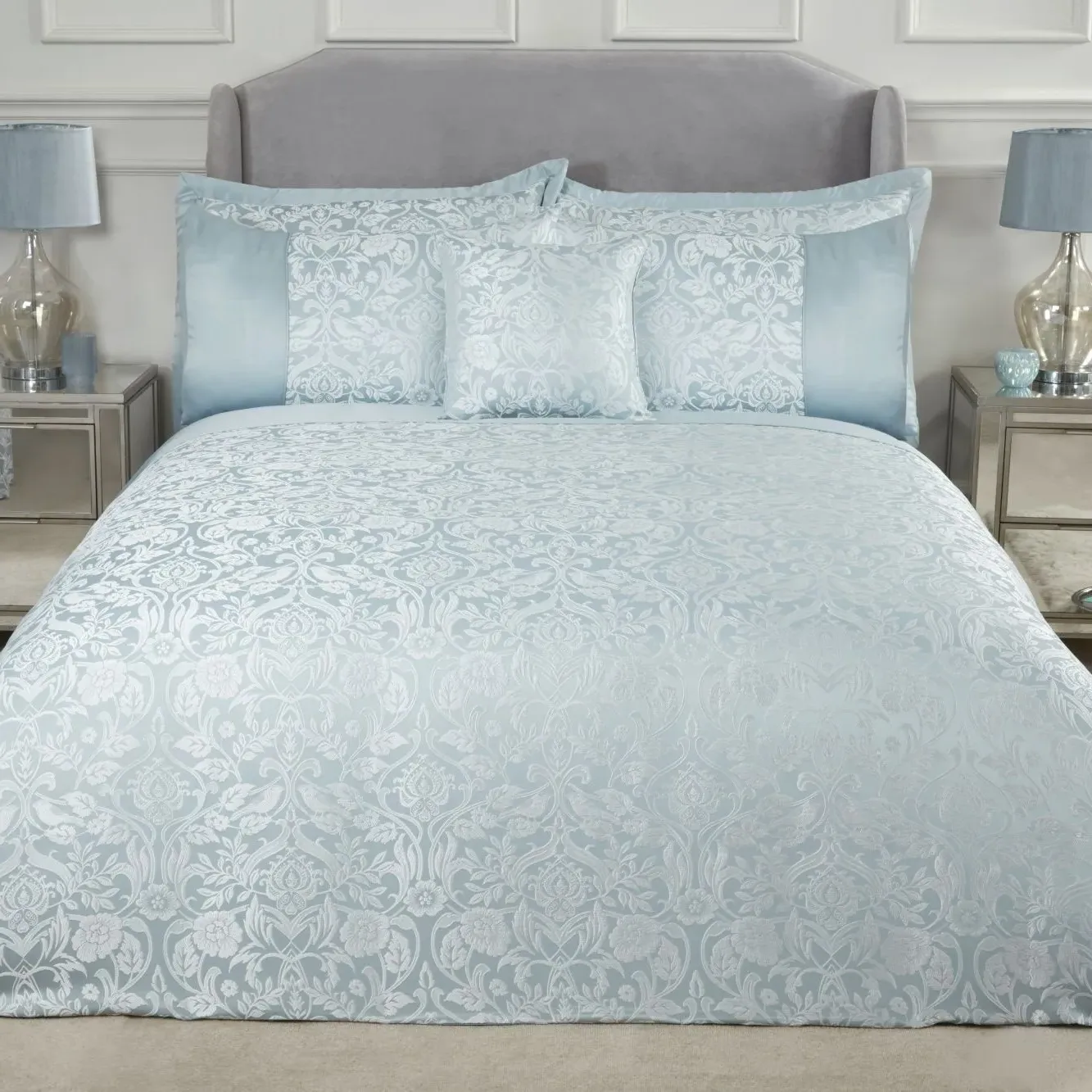 Single Duvet Set Embellished - Duck Egg, Jacquard
