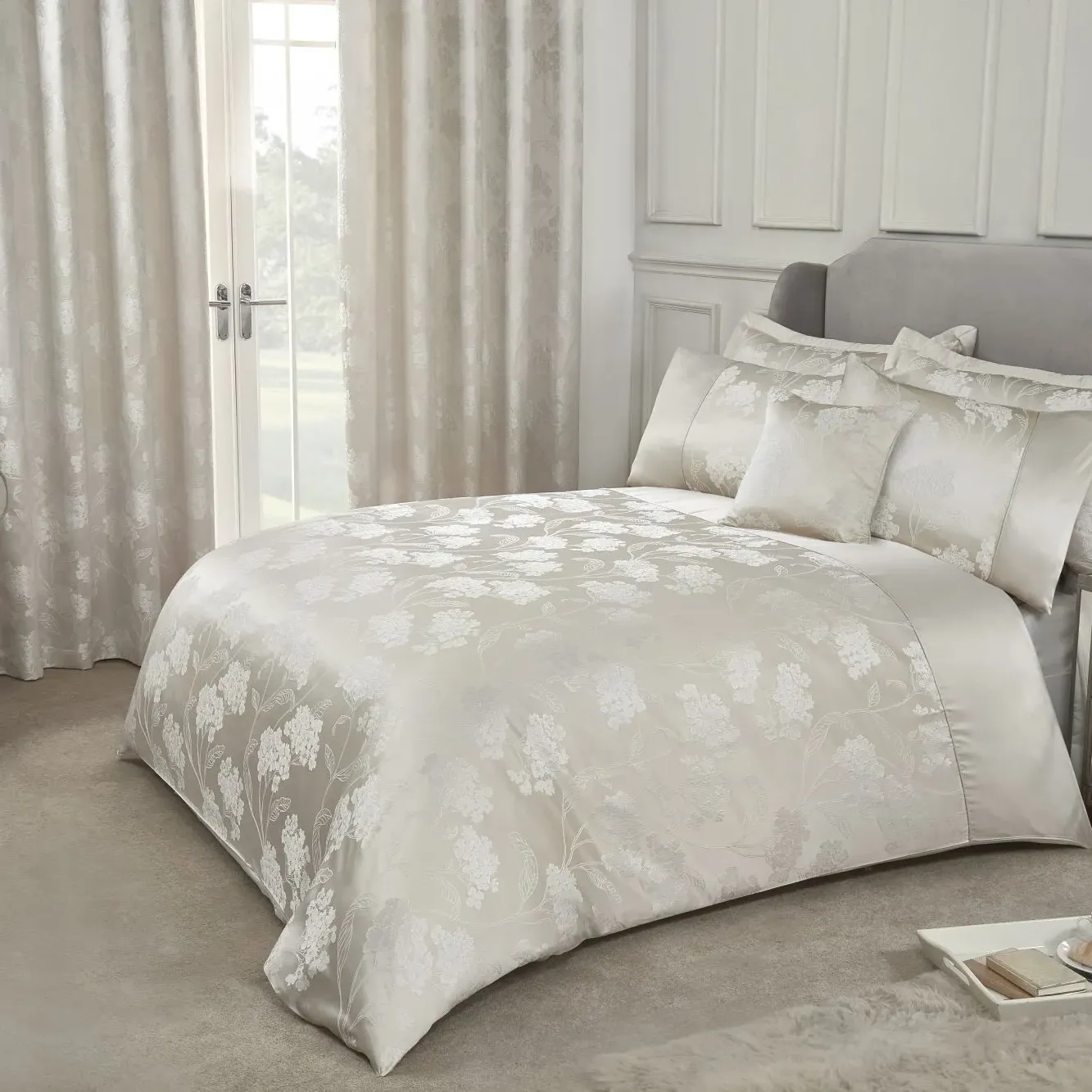 Single Duvet Set Embellished Jacquard - Cream