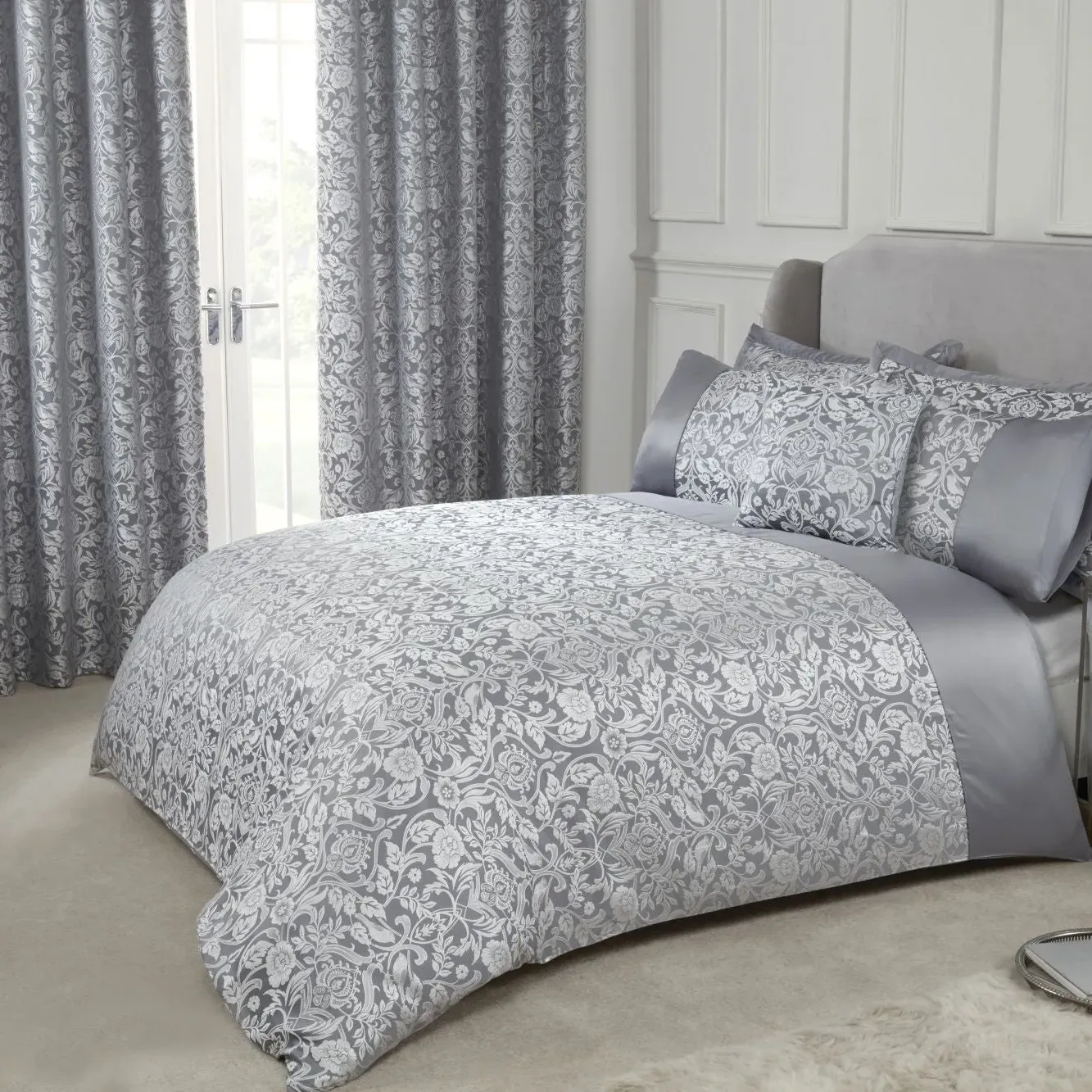 Single Duvet Set Embellished - Silver, Jacquard