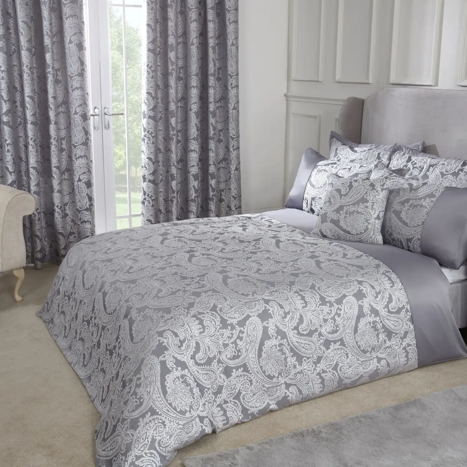 Single Duvet Set Embellished - Silver, Jacquard