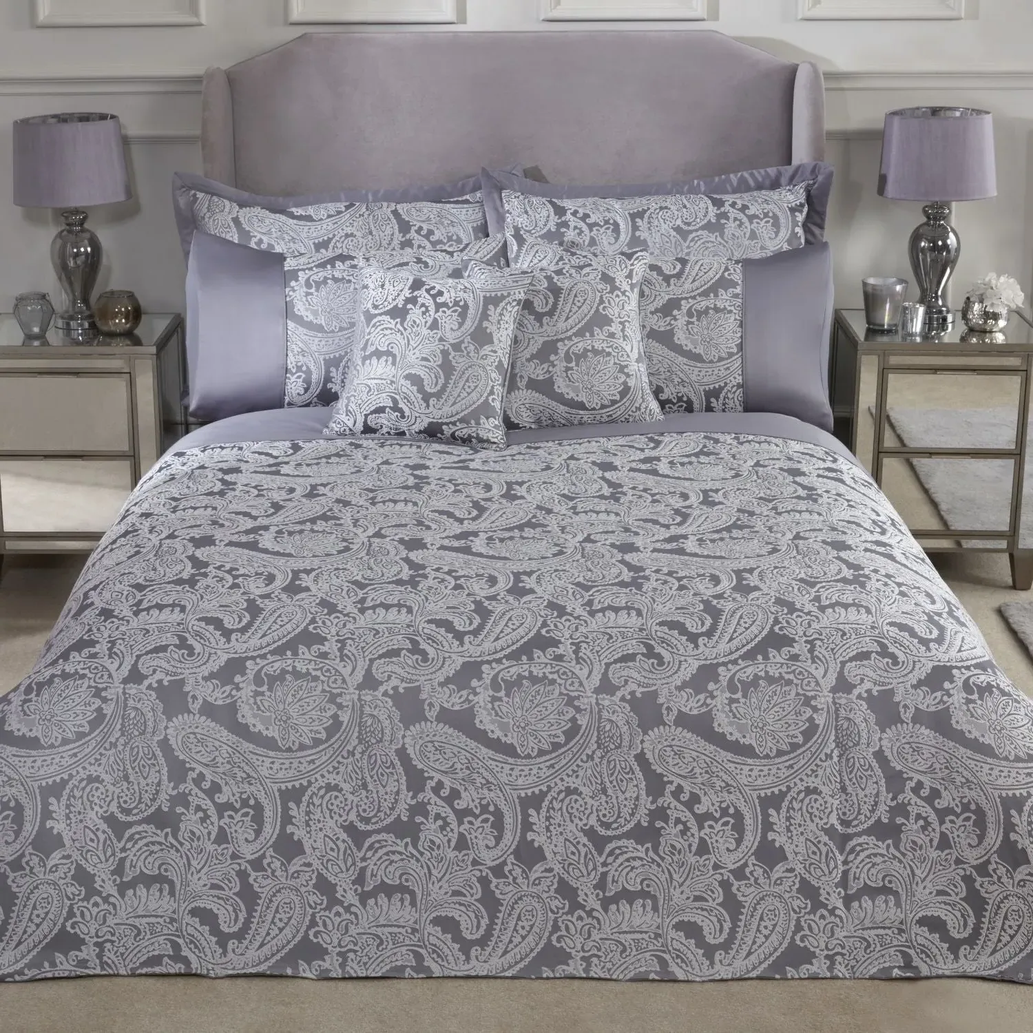 Single Duvet Set Embellished - Silver, Jacquard