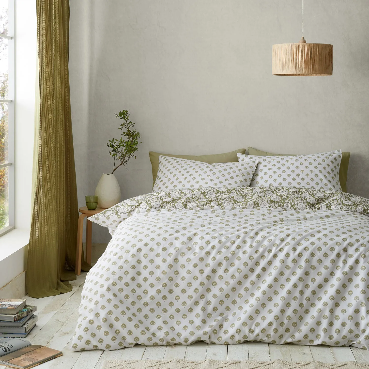 Single Duvet Set Floral - Green, Cotton Blend image
